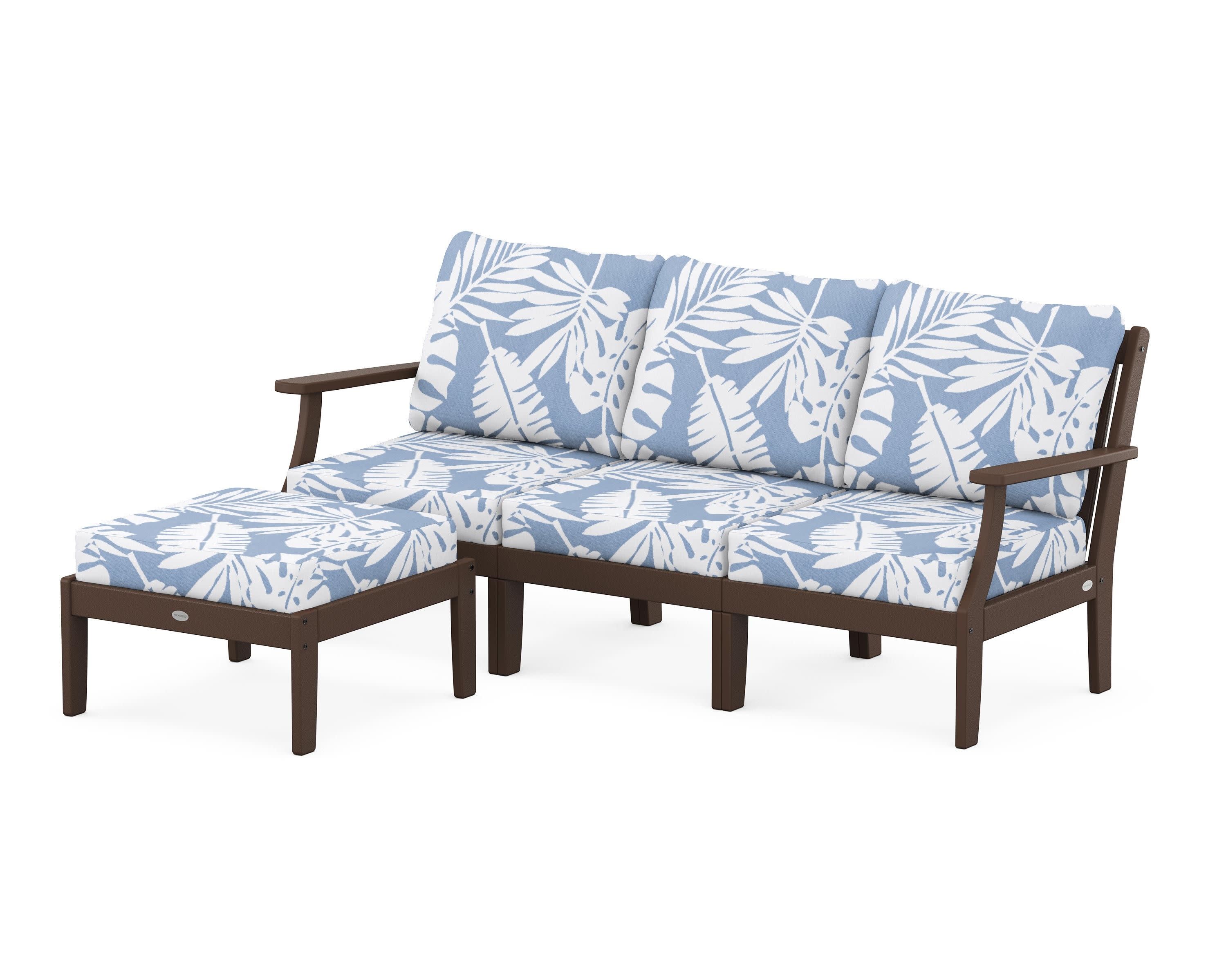 Braxton Modular 4-Piece Deep Seating Set with Ottoman in Mahogany / Leaf Sky Blue