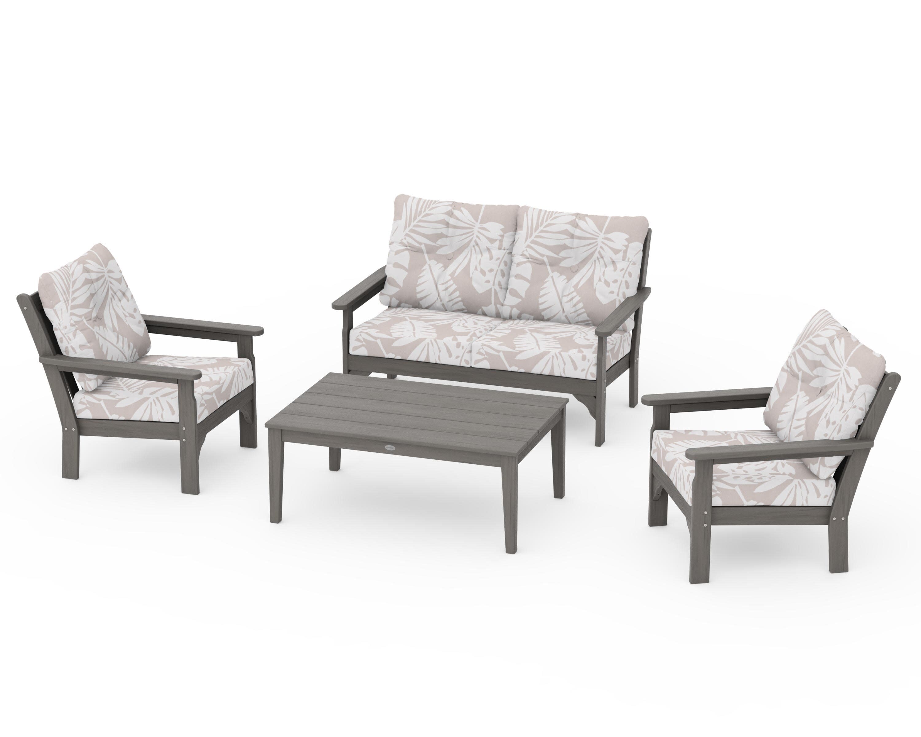 Vineyard 4-Piece Deep Seating Set in Driftwood / Leaf Dune Burlap