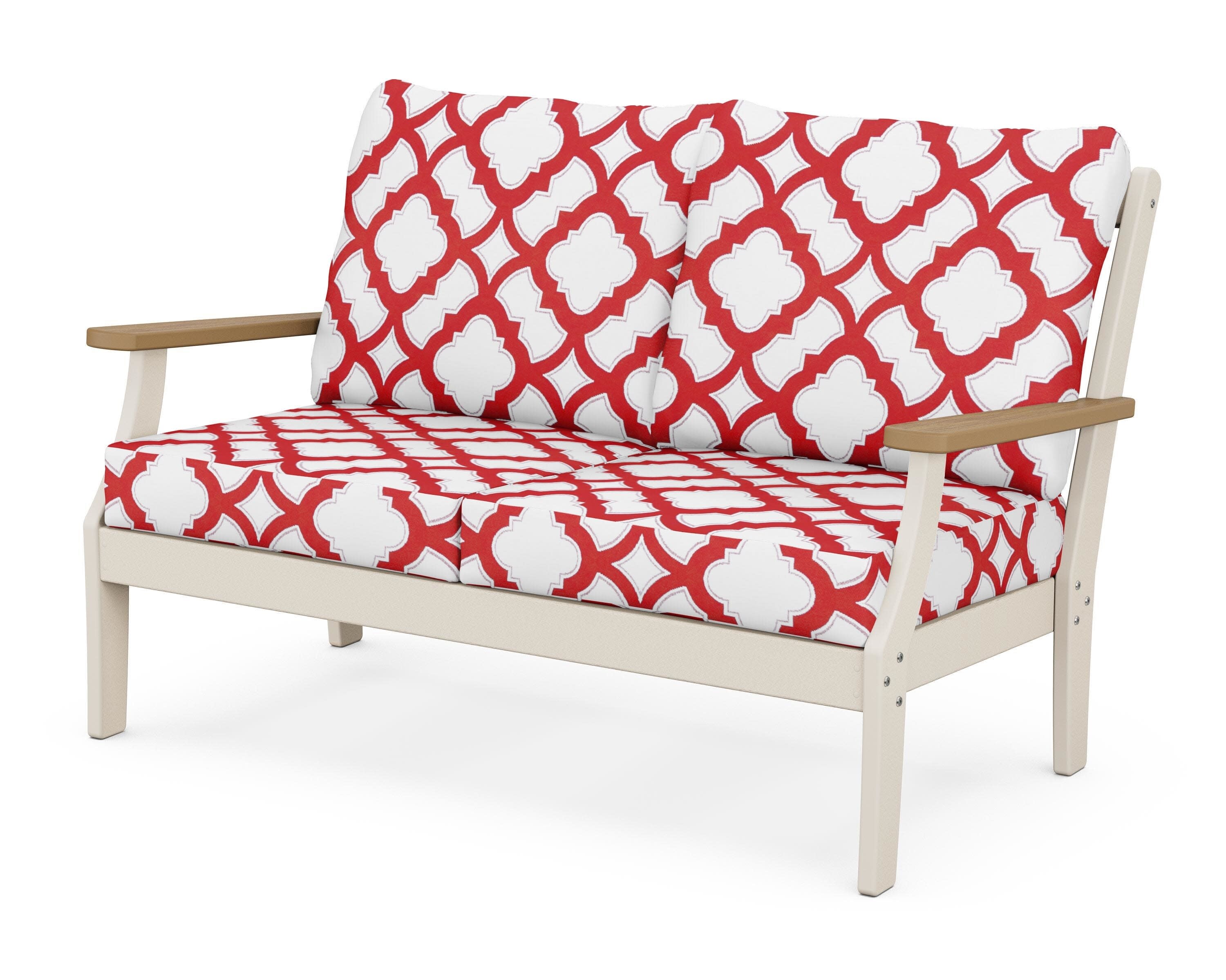 Braxton Deep Seating Loveseat in Sand / Natural / Trellis Crimson