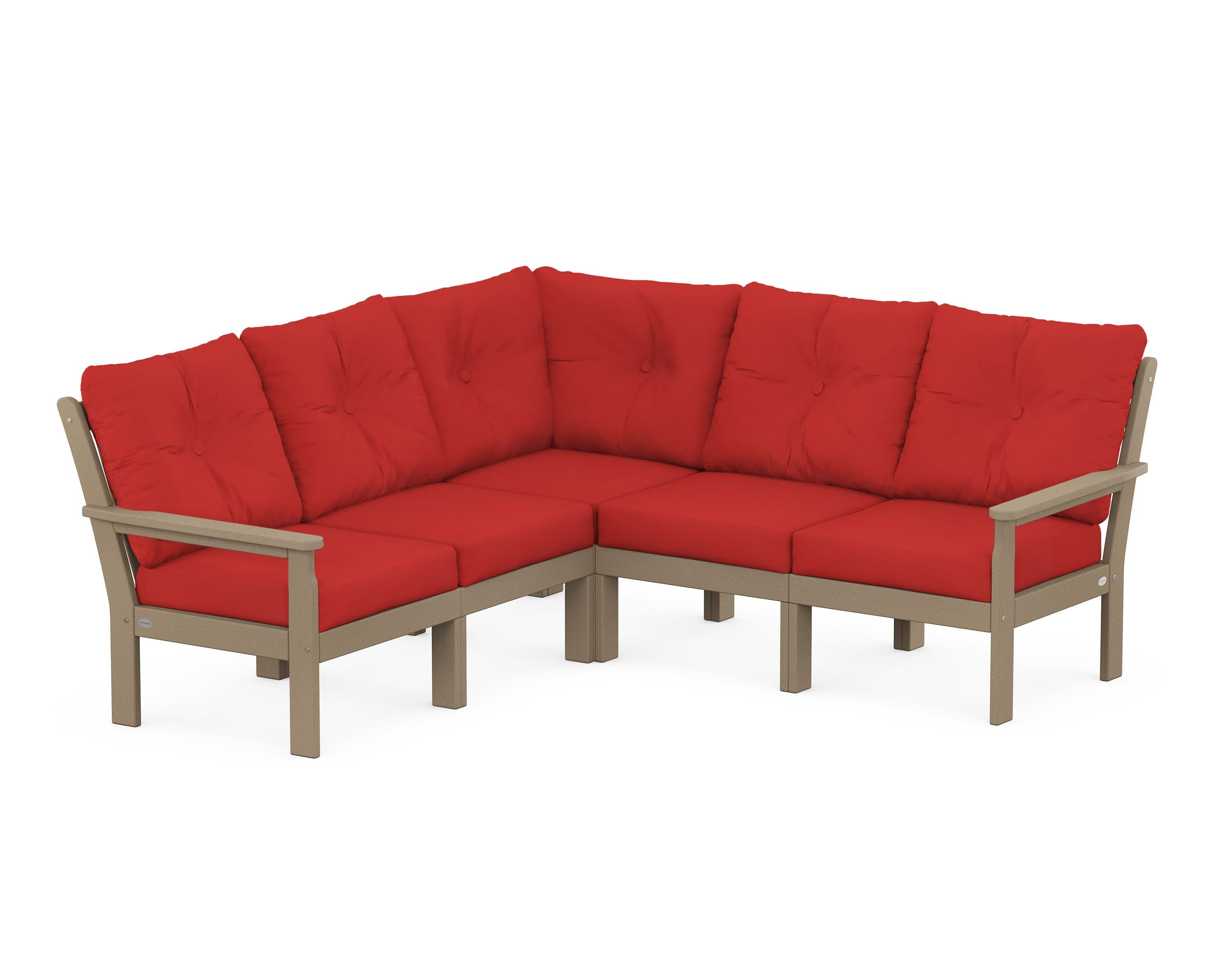 Vineyard 5-Piece Sectional in Vintage Sahara / Crimson Linen