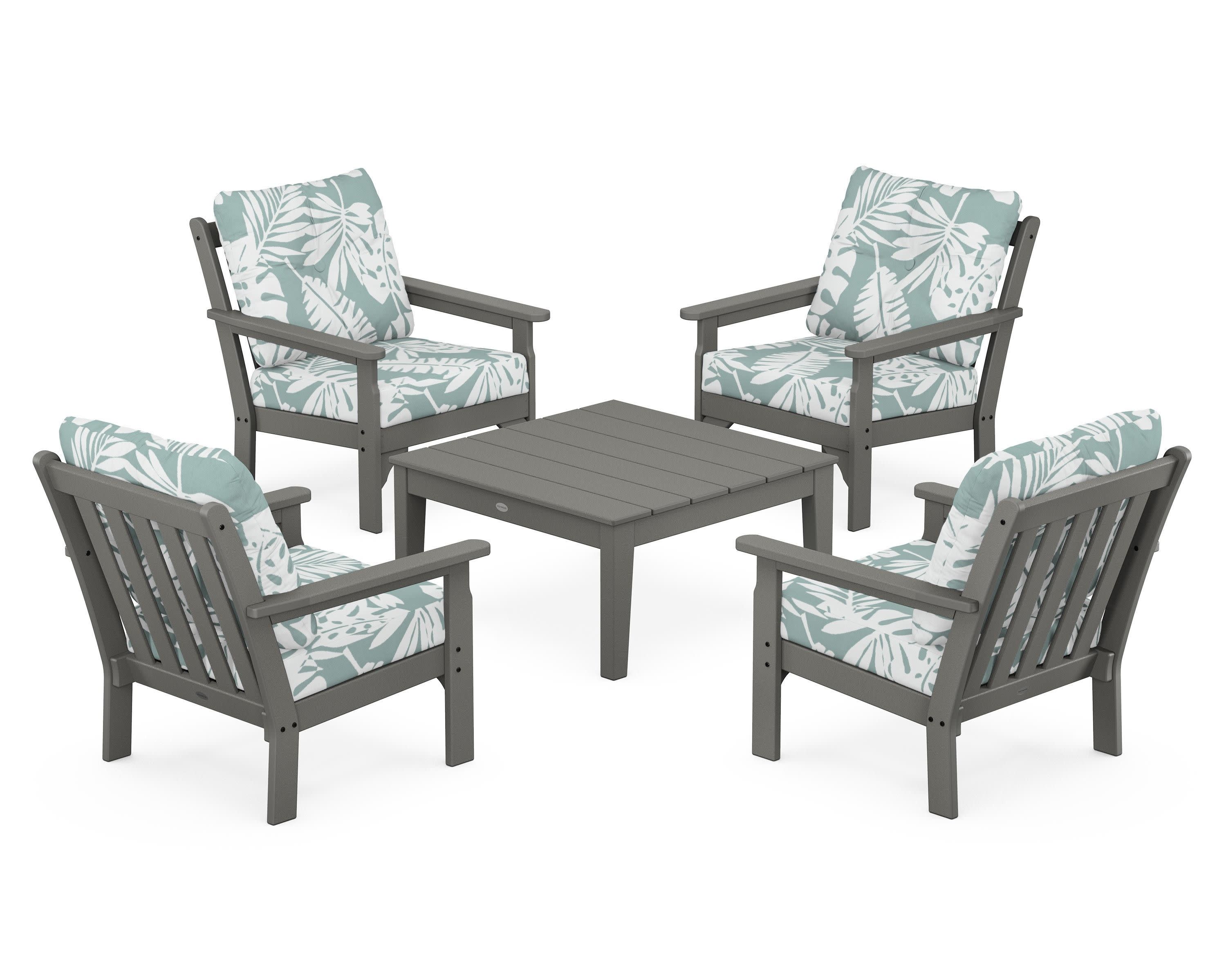 Vineyard 5-Piece Deep Seating Conversation Set in Slate Grey / Leaf Glacier Spa