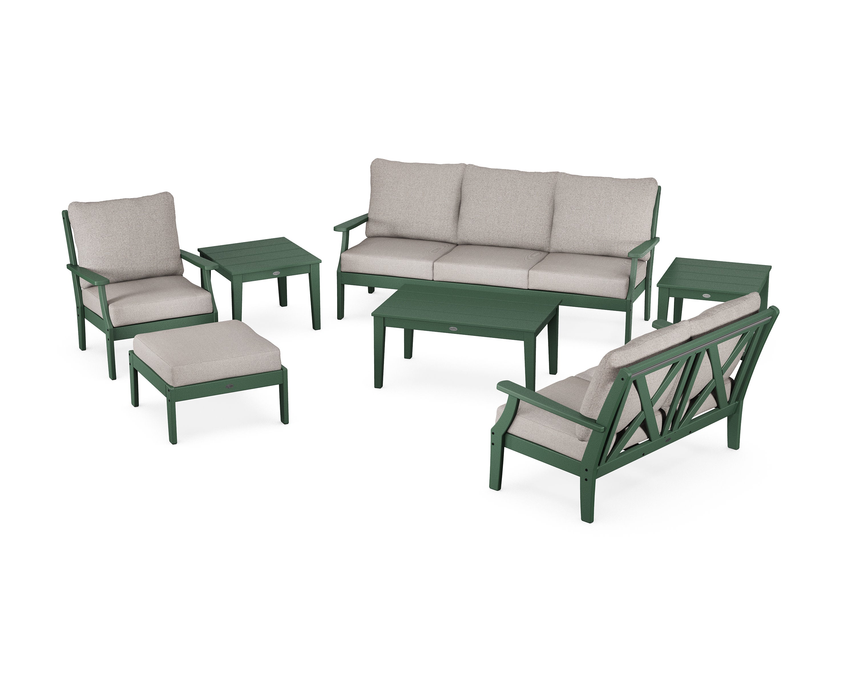 Braxton 7-Piece Deep Seating Set in Green / Weathered Tweed