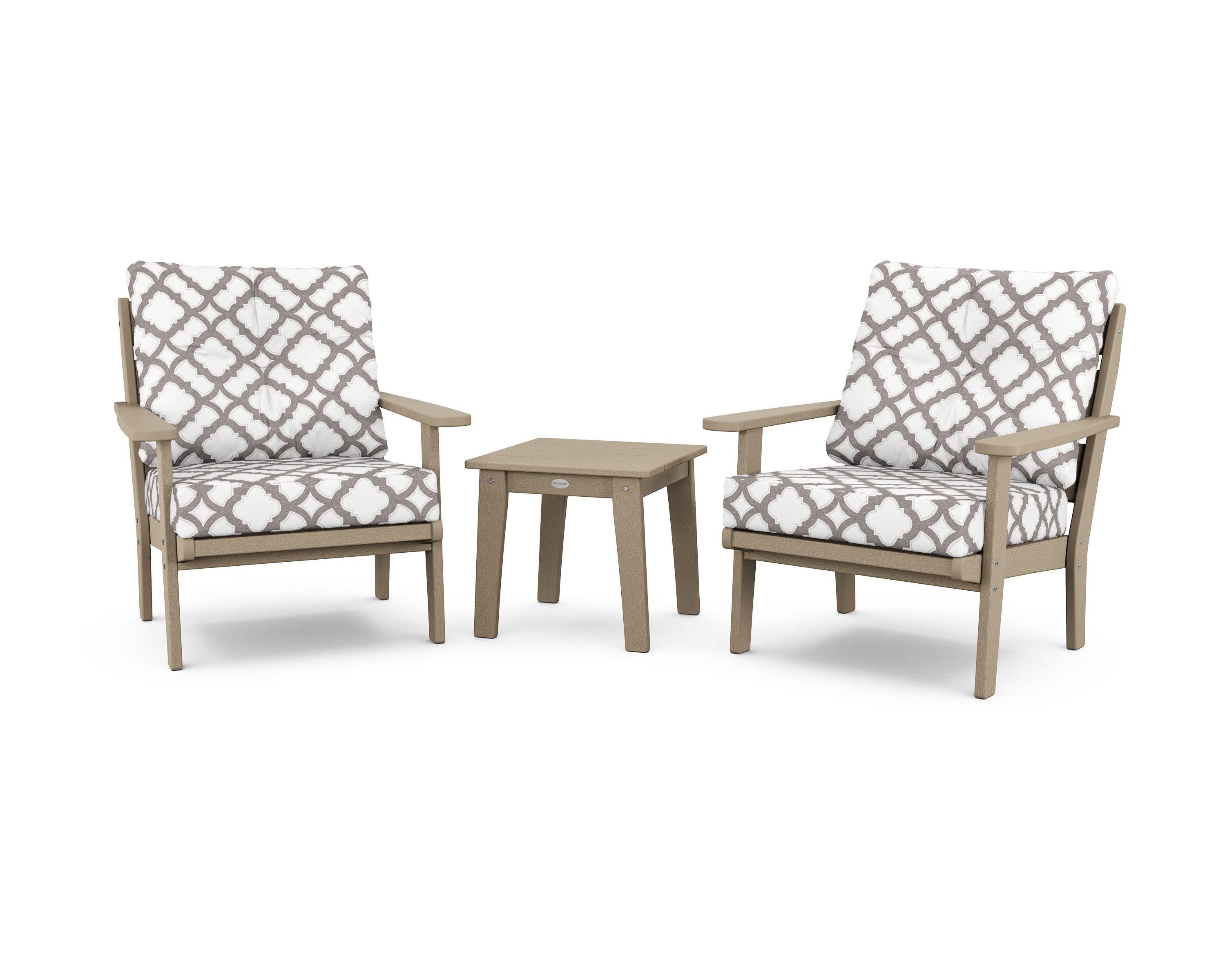 Lakeside 3-Piece Deep Seating Chair Set in Vintage Sahara / Trellis Grey Mist