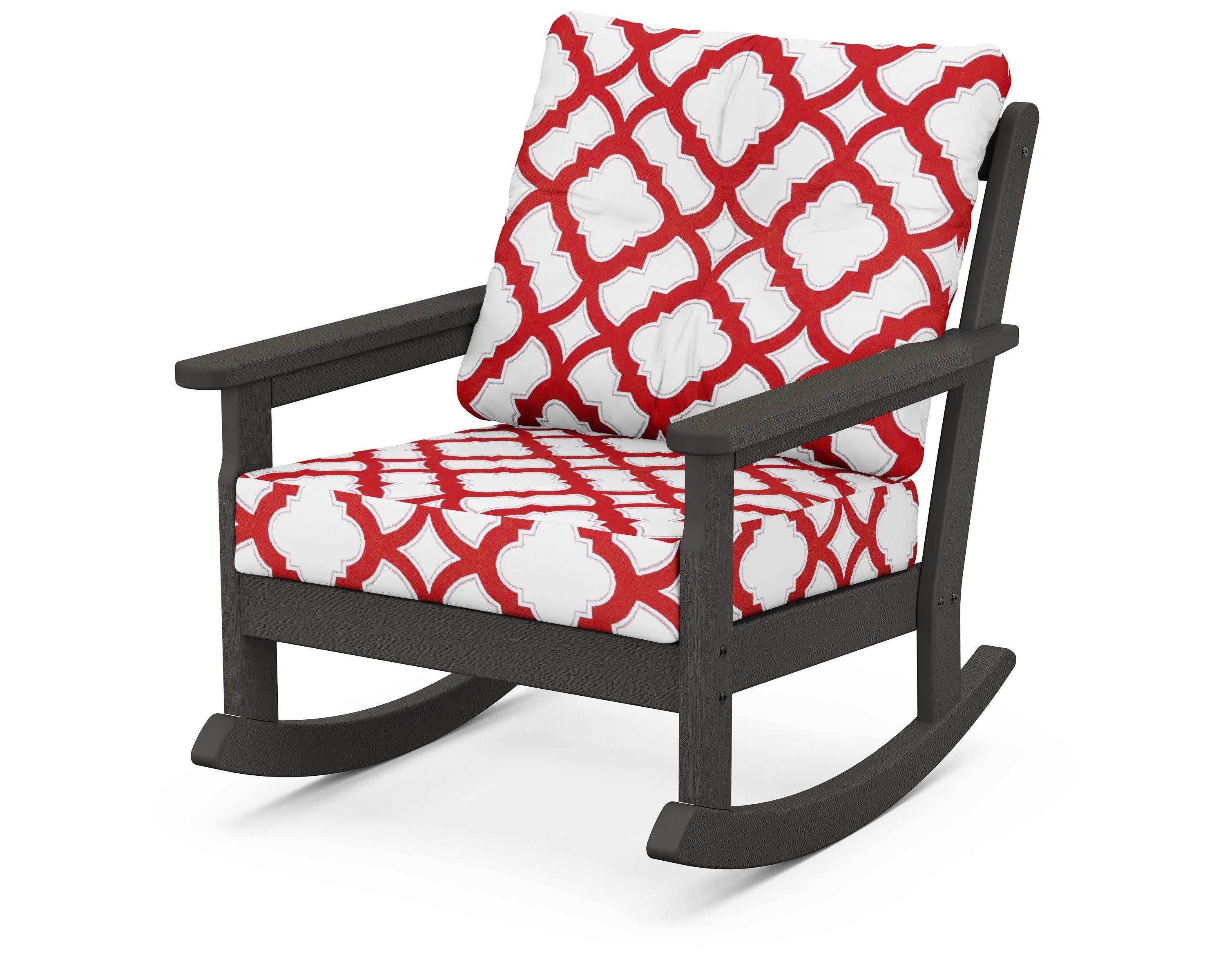 Vineyard Deep Seating Rocking Chair in Vintage Coffee / Trellis Crimson