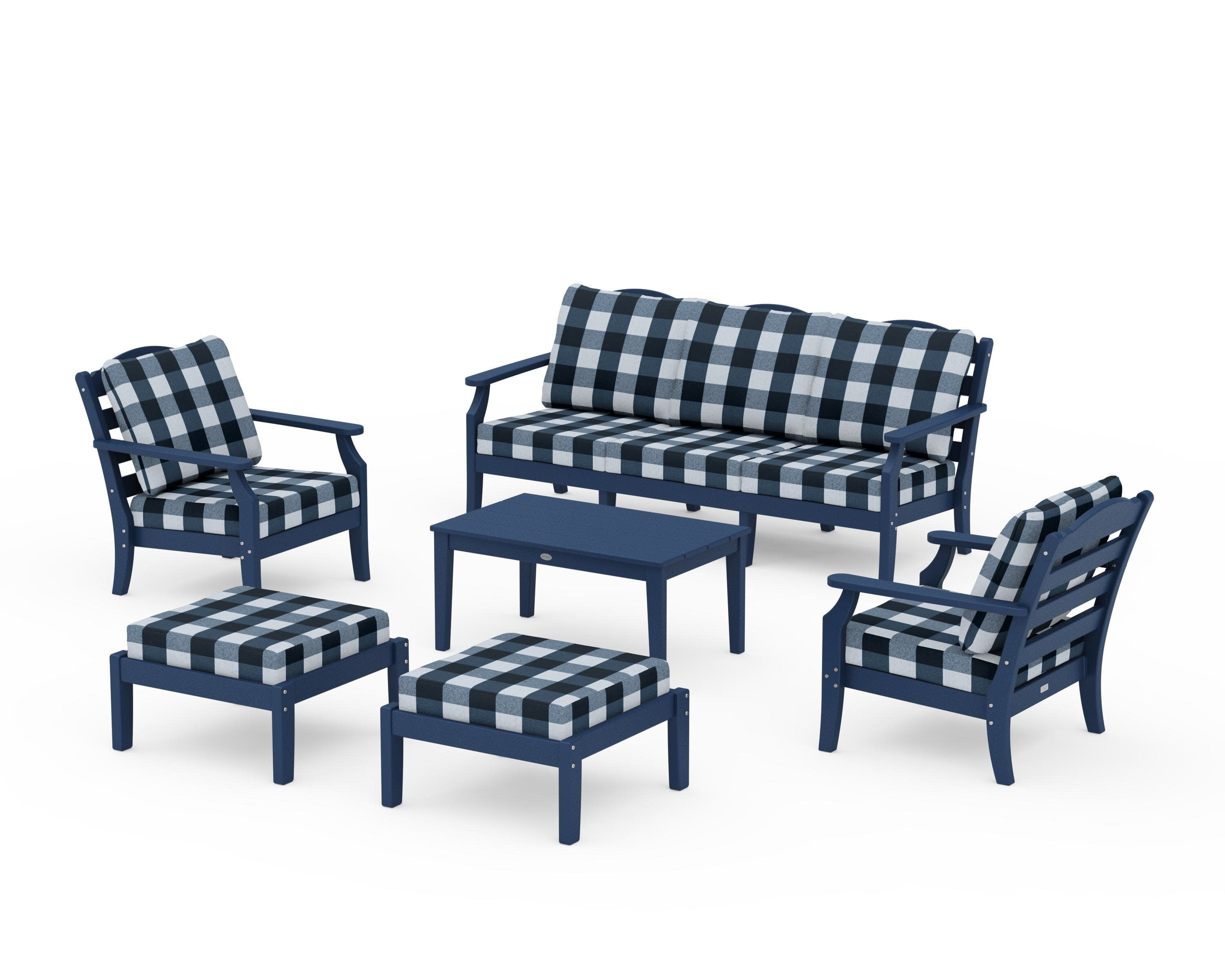 Savannah 6-Piece Lounge Sofa Set in Navy / Buffalo Plaid Marine Indigo