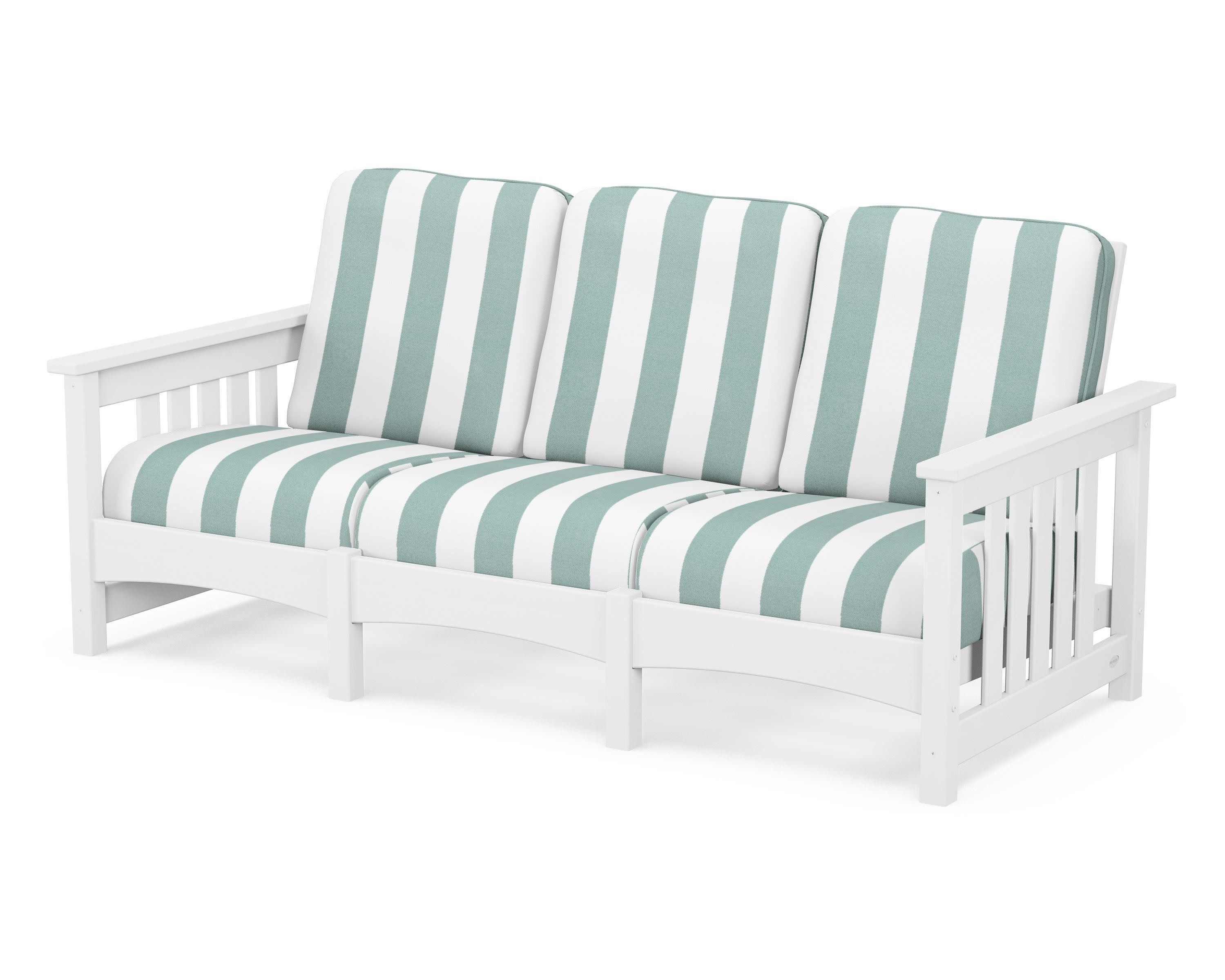 Club Mission Sofa in White / Cabana Stripe Glacier Spa