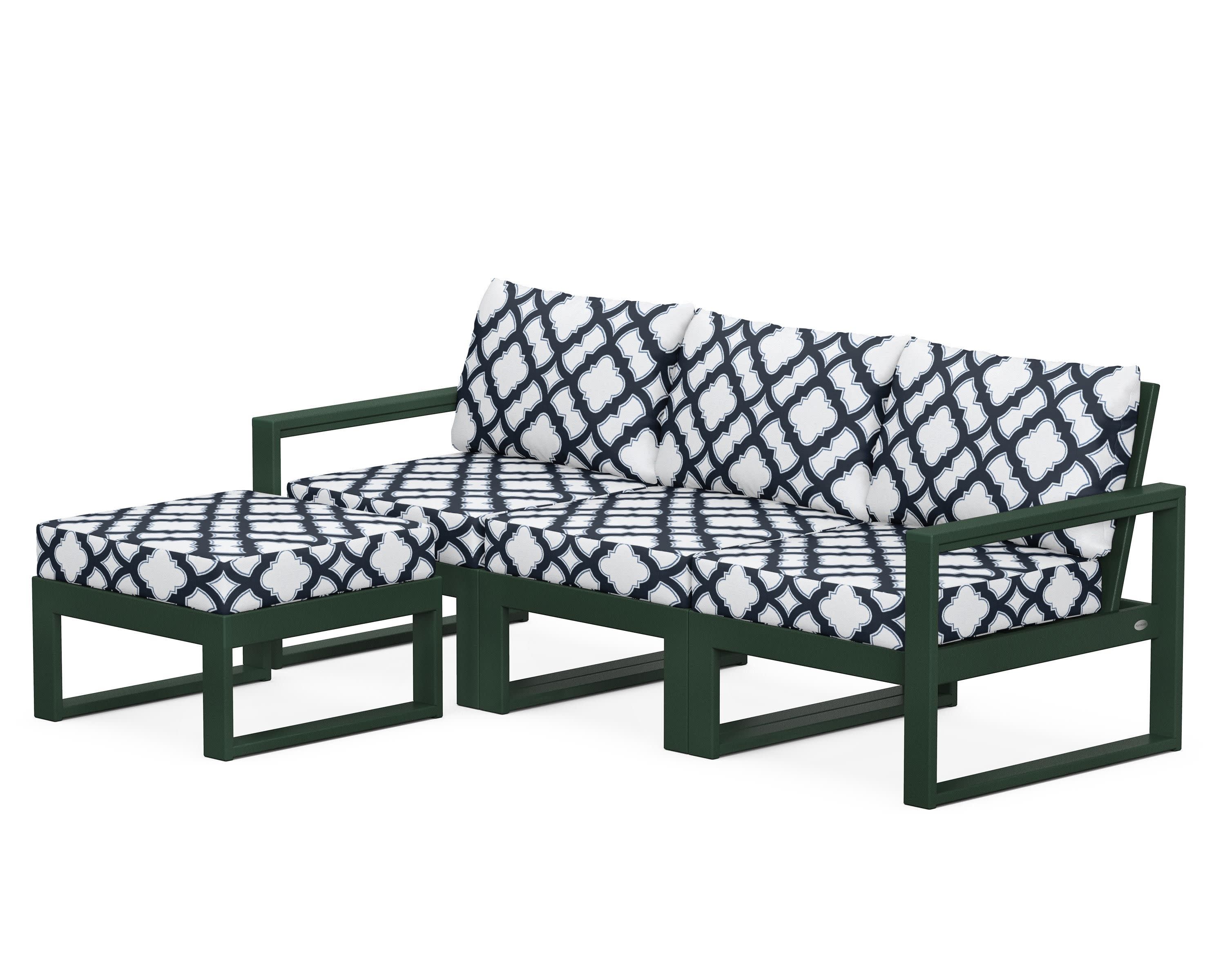 EDGE 4-Piece Modular Deep Seating Set with Ottoman in Green / Trellis Marine Indigo