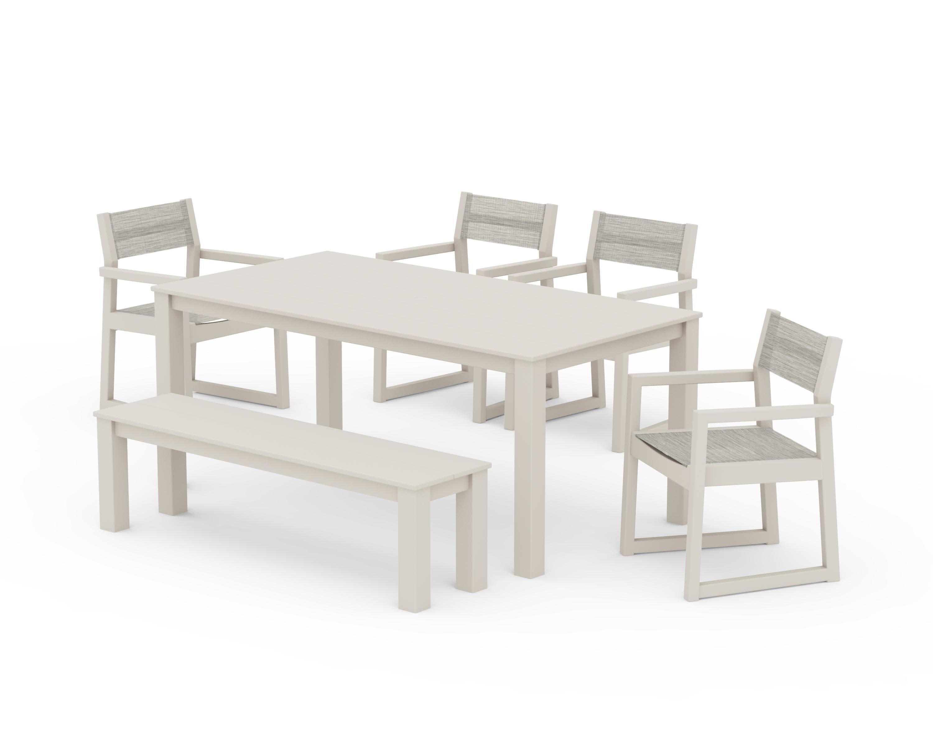 EDGE Sling Arm Chair 6-Piece Parsons Dining Set with Bench in Sand / Birch Sling