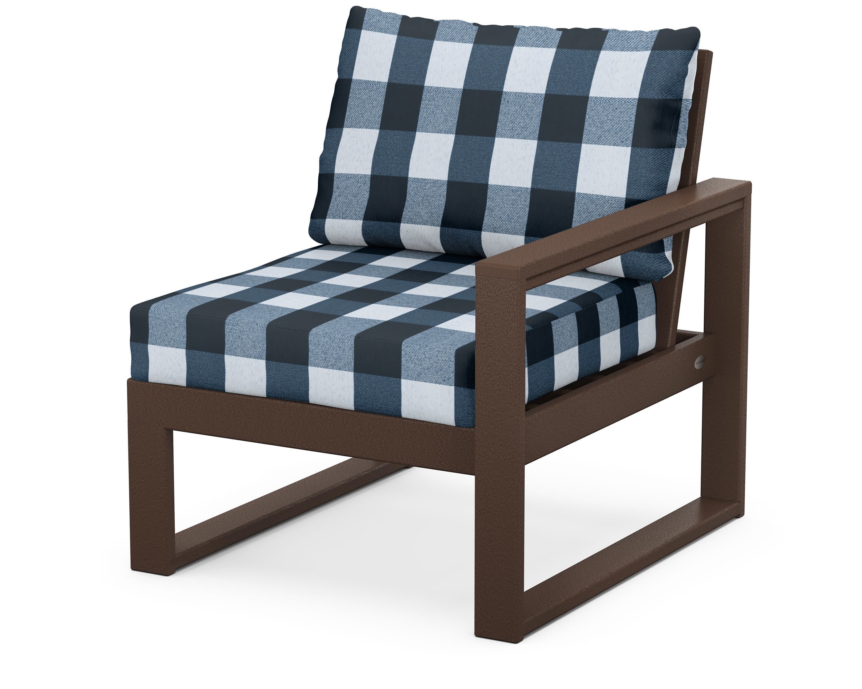 EDGE Modular Right Arm Chair in Mahogany / Buffalo Plaid Marine Indigo