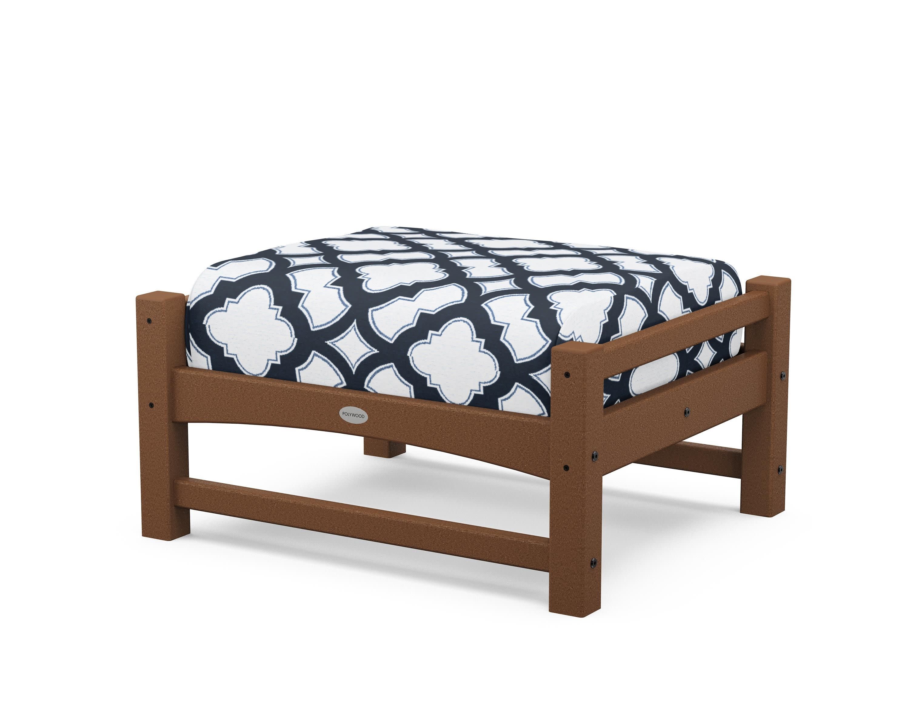 Club Ottoman in Teak / Trellis Marine Indigo