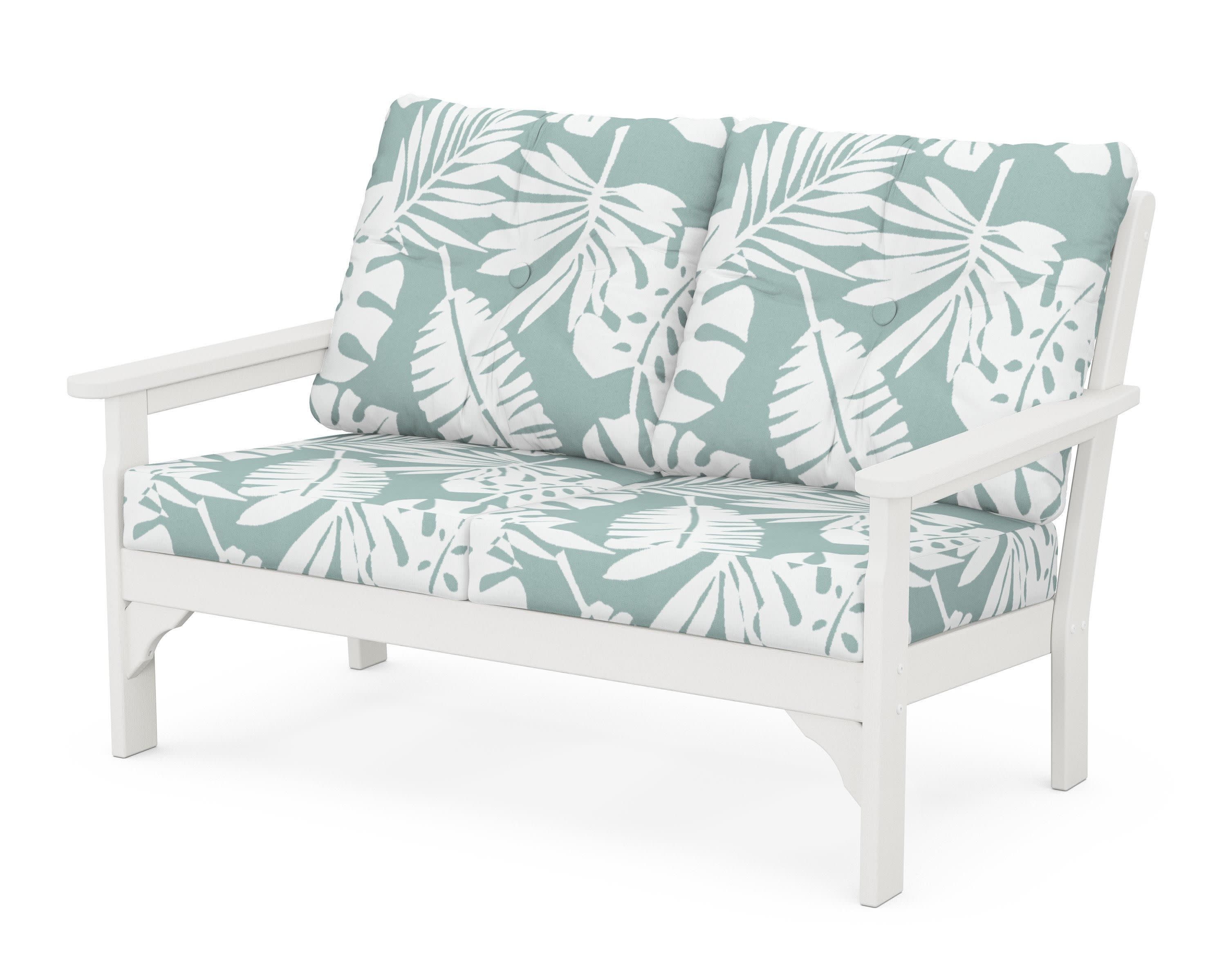 Vineyard Deep Seating Loveseat in Vintage White / Leaf Glacier Spa