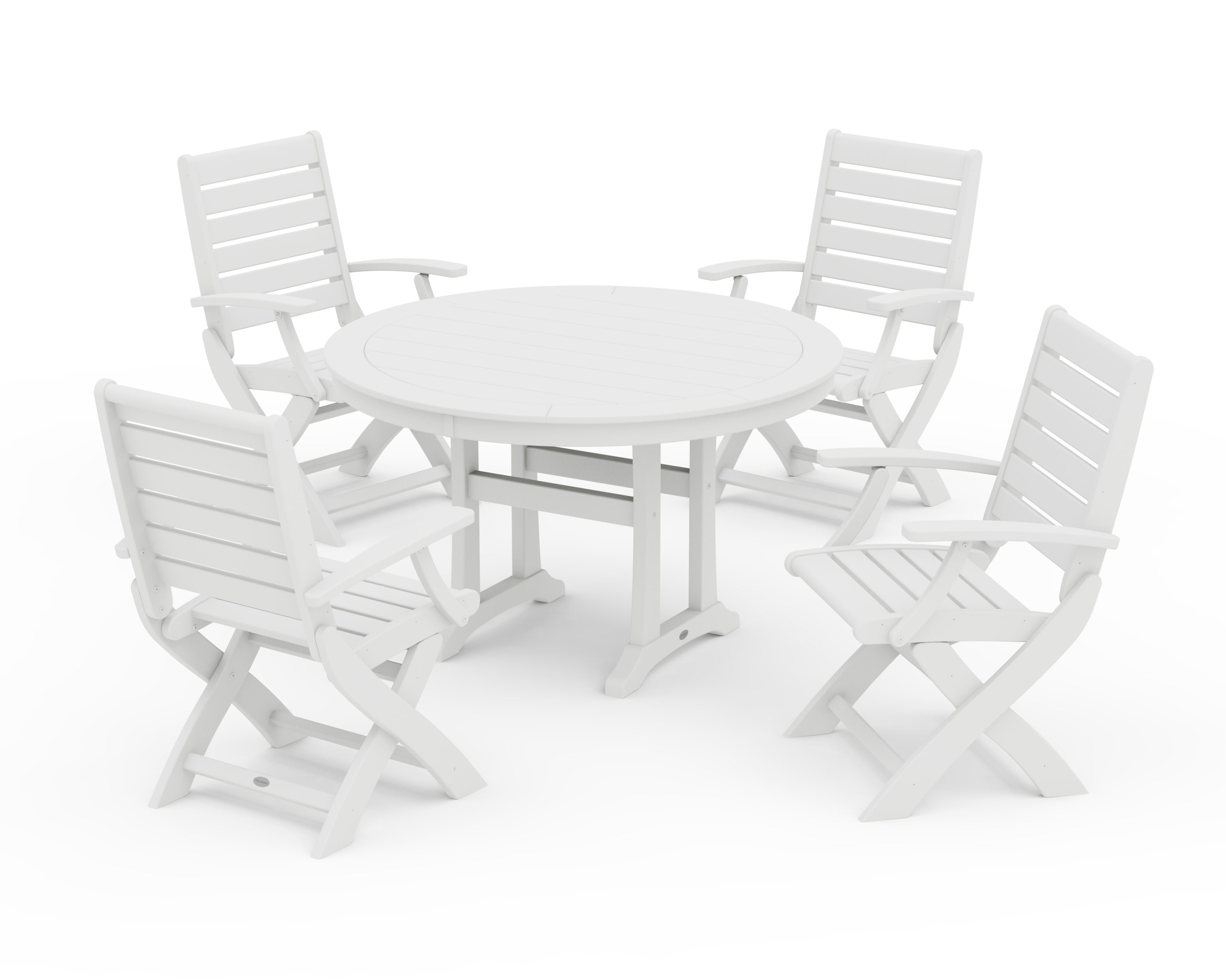Signature Folding Chair 5-Piece Round Dining Set with Trestle Legs in White