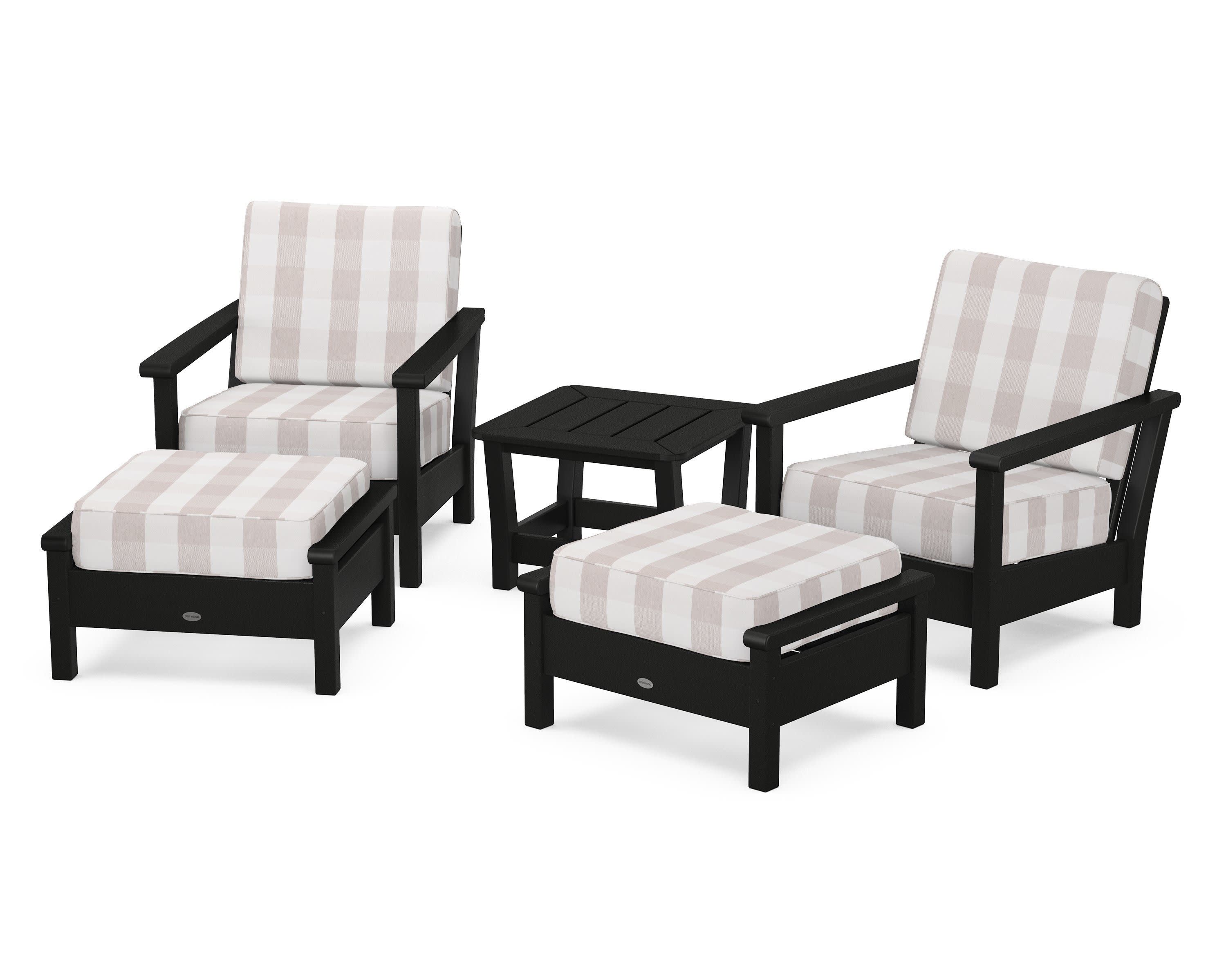 Harbour 5-Piece Deep Seating Chair Set in Black / Buffalo Plaid Dune Burlap