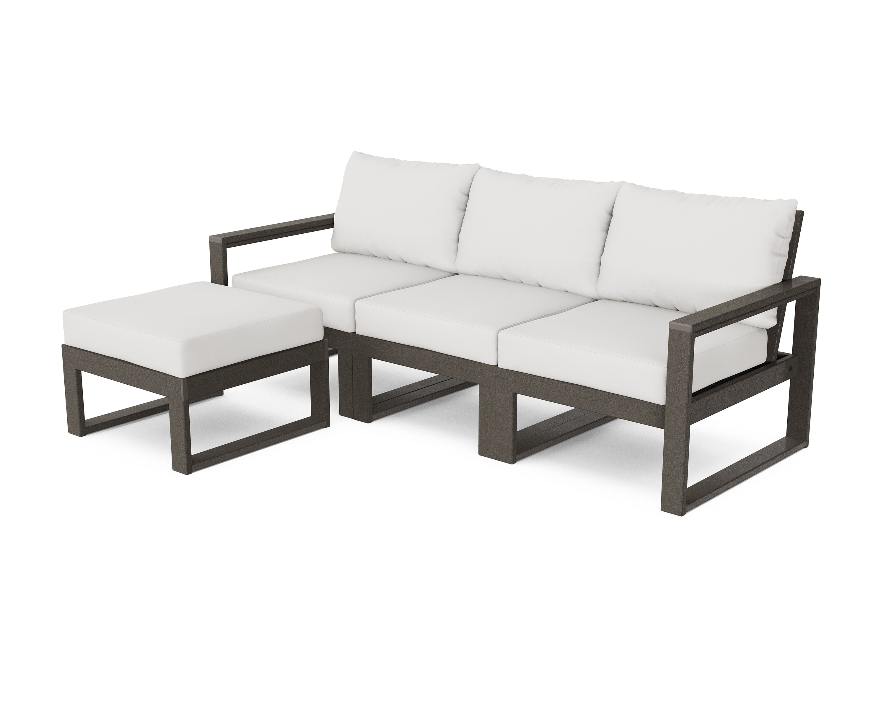 EDGE 4-Piece Modular Deep Seating Set with Ottoman in Vintage Coffee / Natural Linen