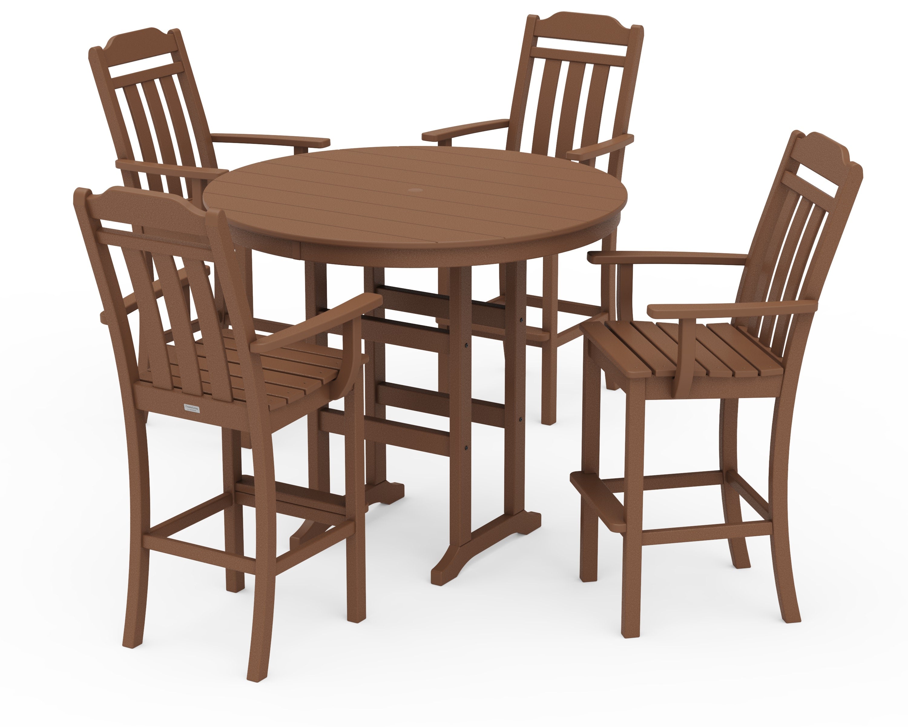 Cottage 5-Piece Round Farmhouse Bar Set in Teak