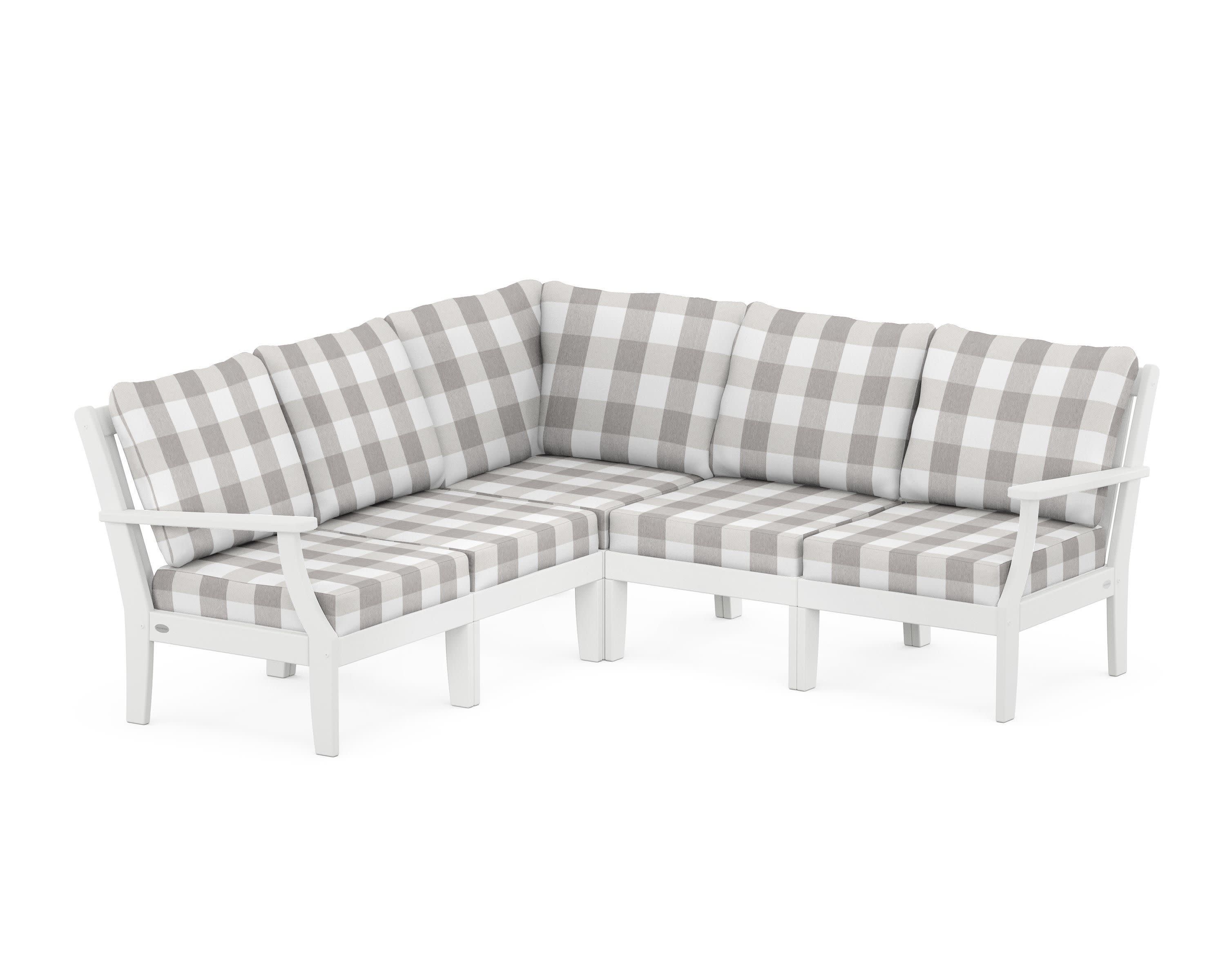 Braxton Modular 5-Piece Deep Seating Set in White / Buffalo Plaid Grey Mist