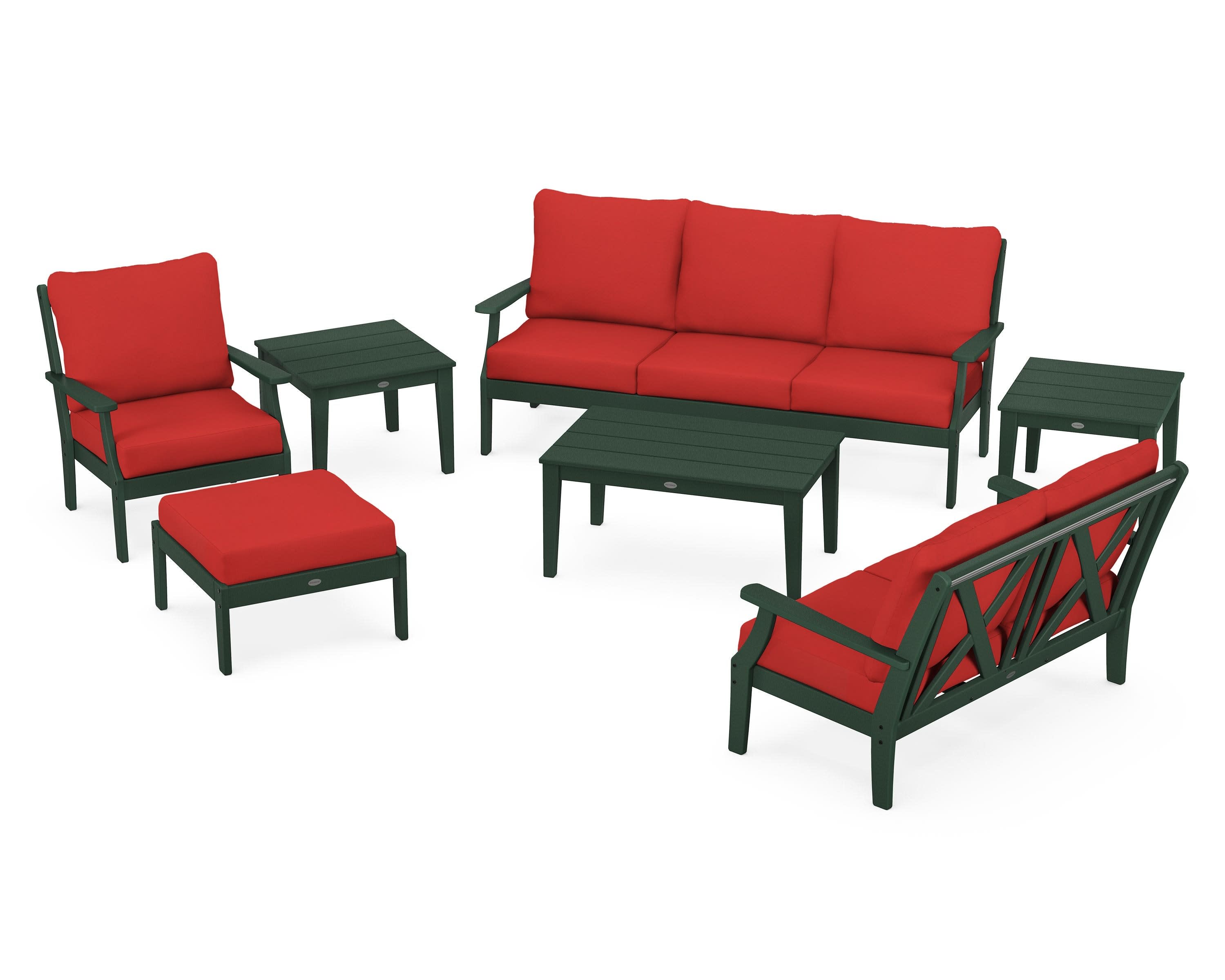 Braxton 7-Piece Deep Seating Set in Green / Crimson Linen