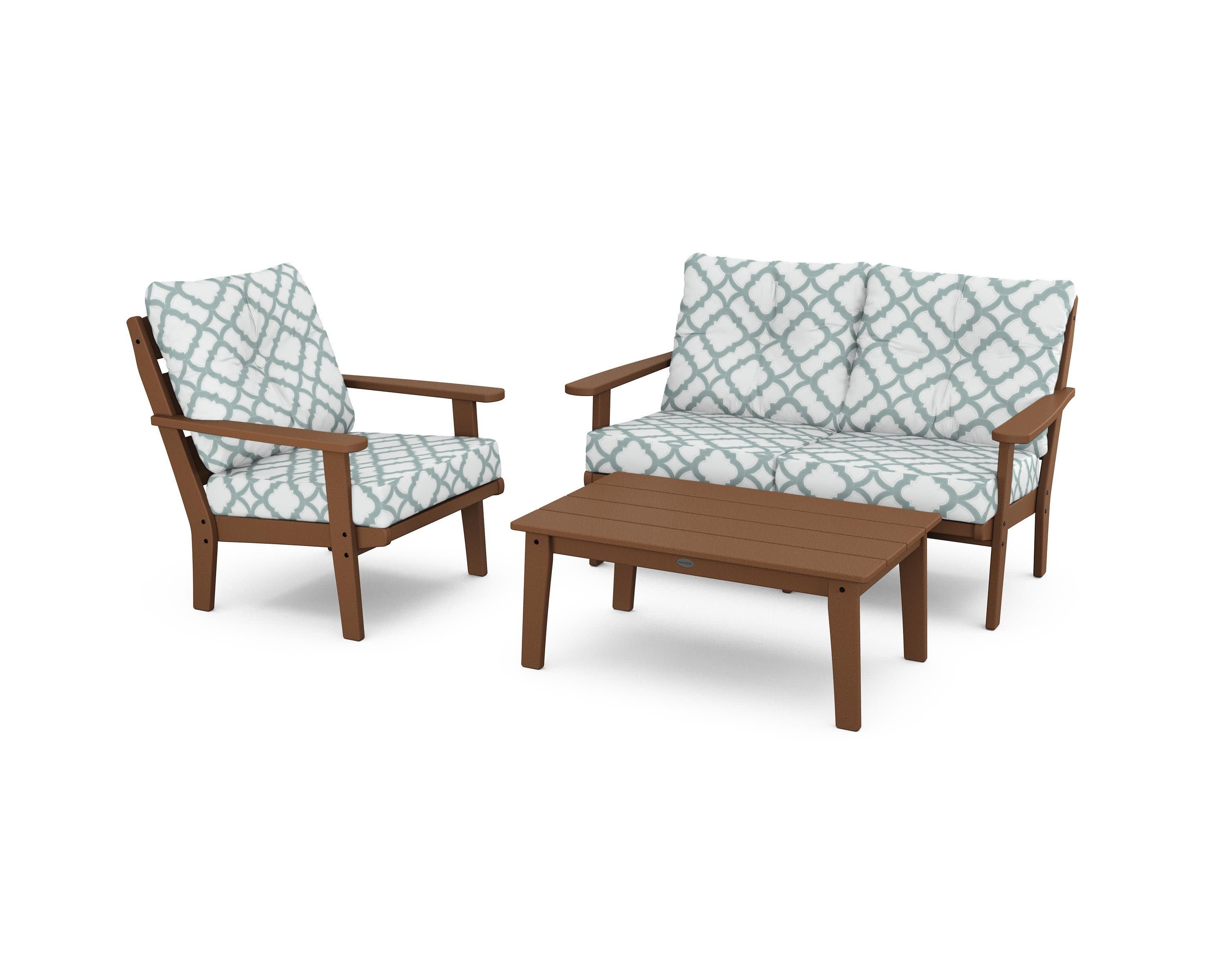 Lakeside 3-Piece Deep Seating Set in Teak / Trellis Glacier Spa