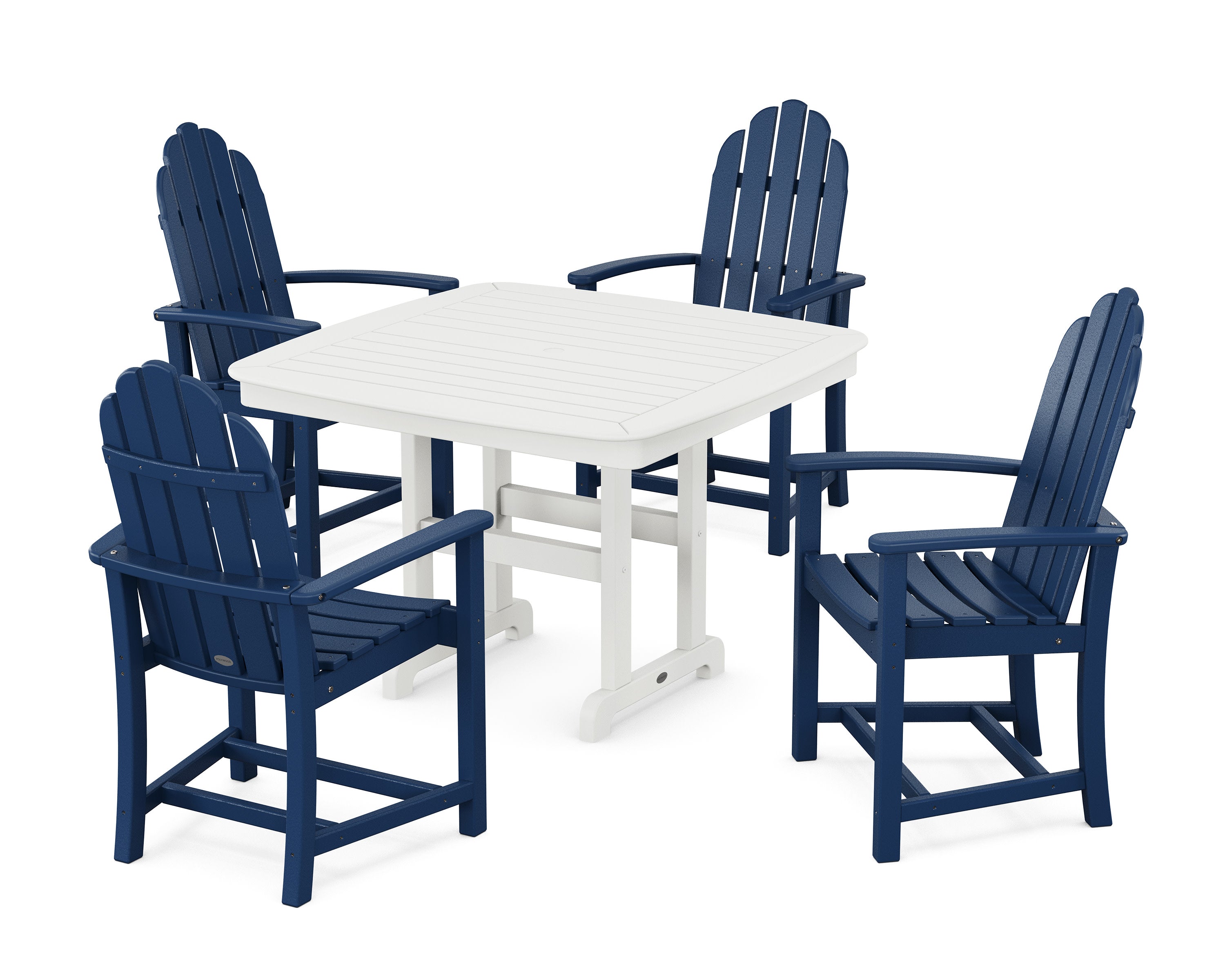 Classic Adirondack 5-Piece Dining Set with Trestle Legs in Navy / White