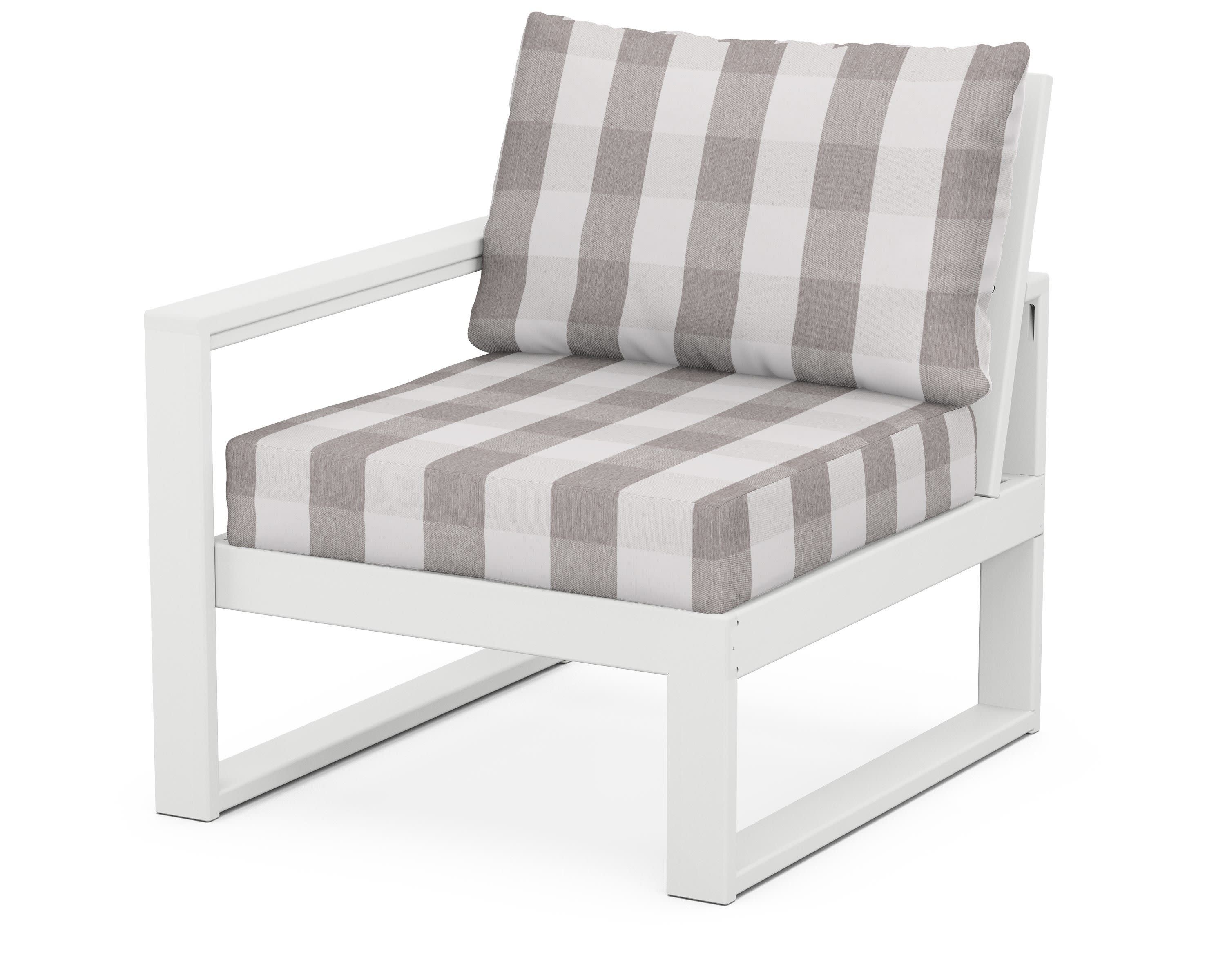 EDGE Modular Left Arm Chair in White / Buffalo Plaid Grey Mist