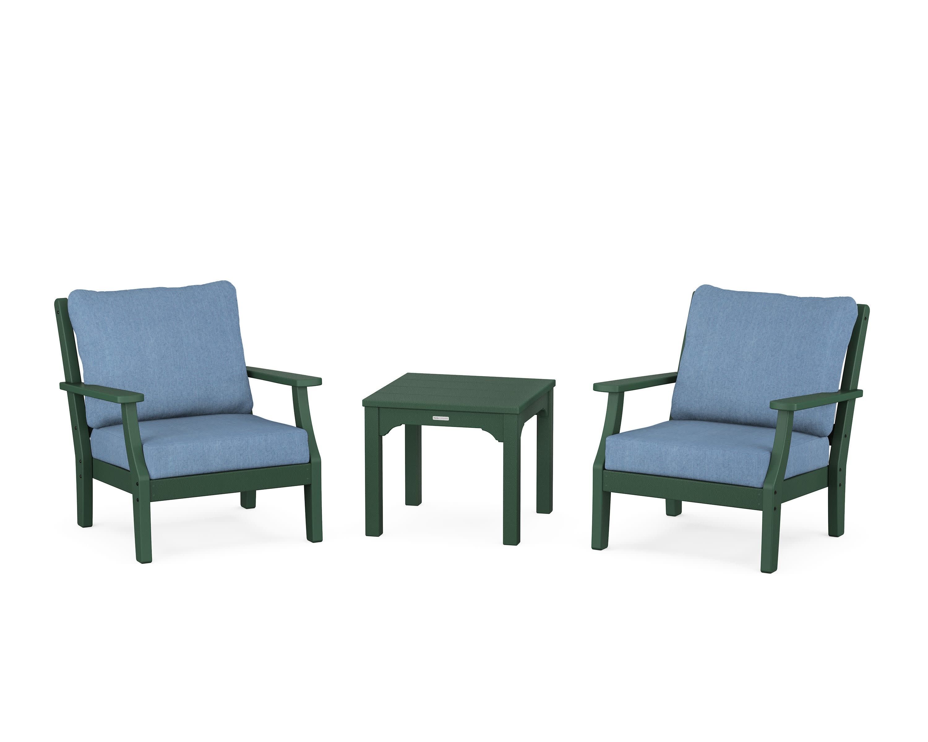 Chinoiserie 3-Piece Deep Seating Set in Green / Sky Blue