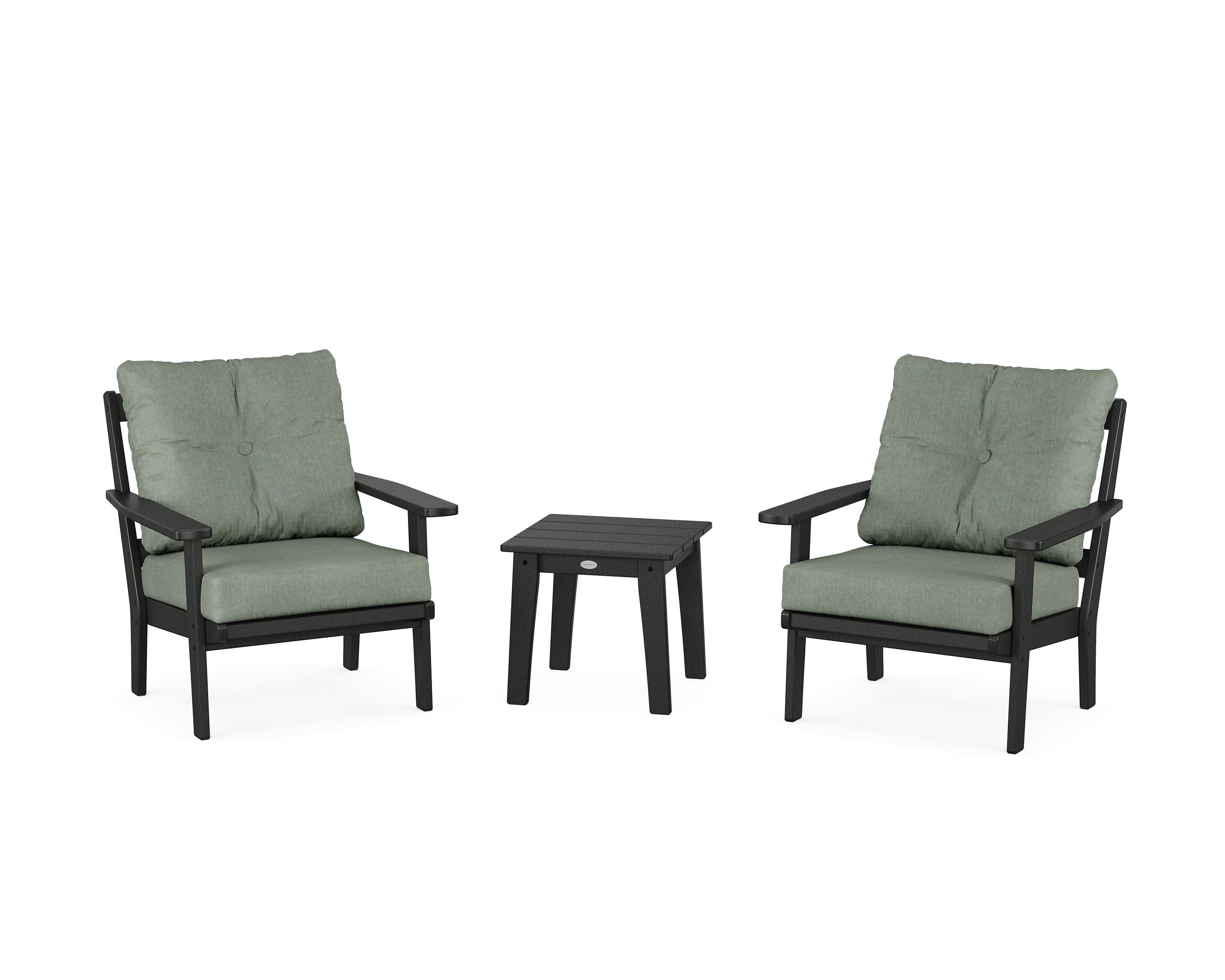 Oxford 3-Piece Deep Seating Set in Black / Cast Sage