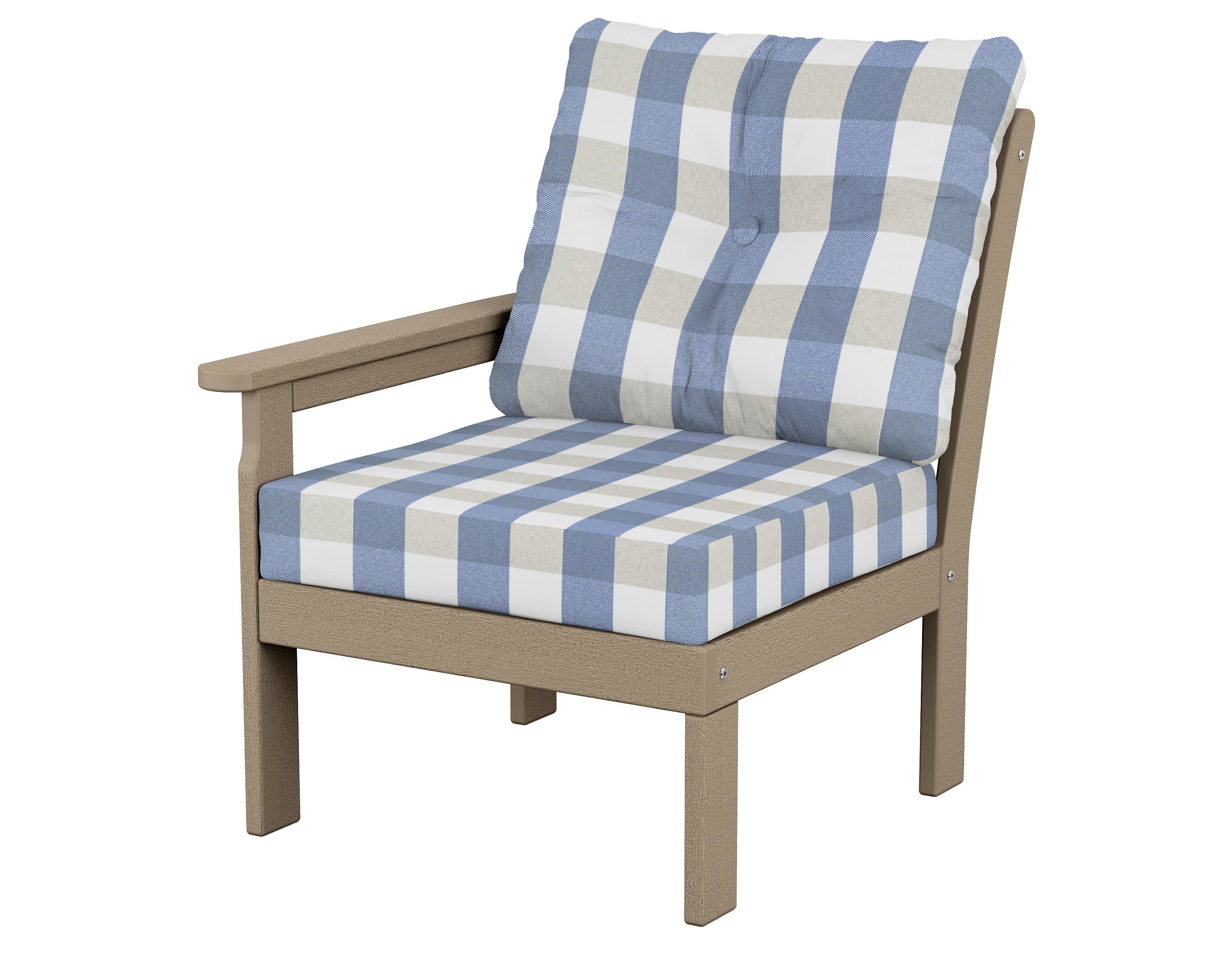 Vineyard Modular Left Arm Chair in Vintage Sahara / Buffalo Plaid Sky Blue
