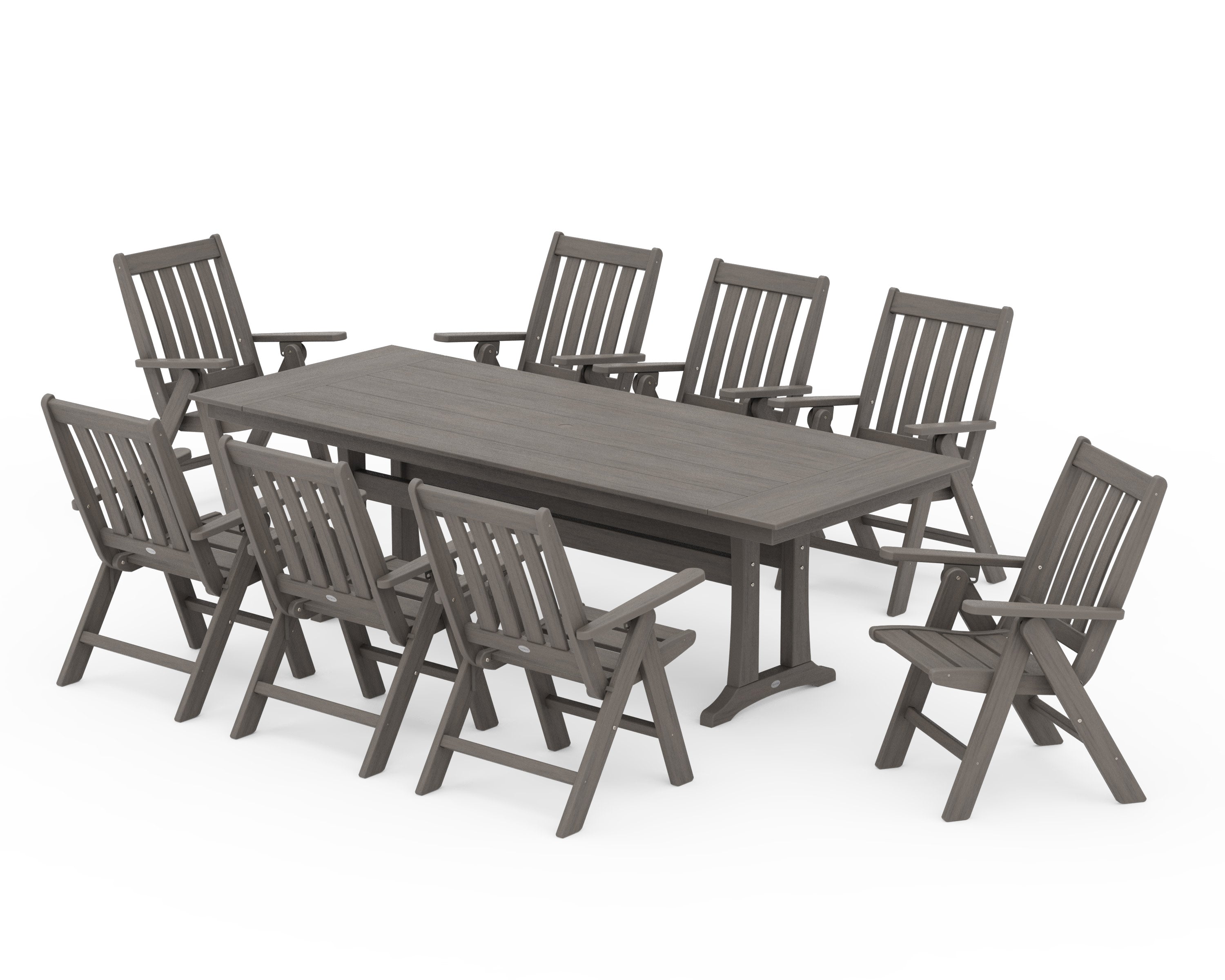 Vineyard Folding 9-Piece Farmhouse Dining Set with Trestle Legs in Driftwood