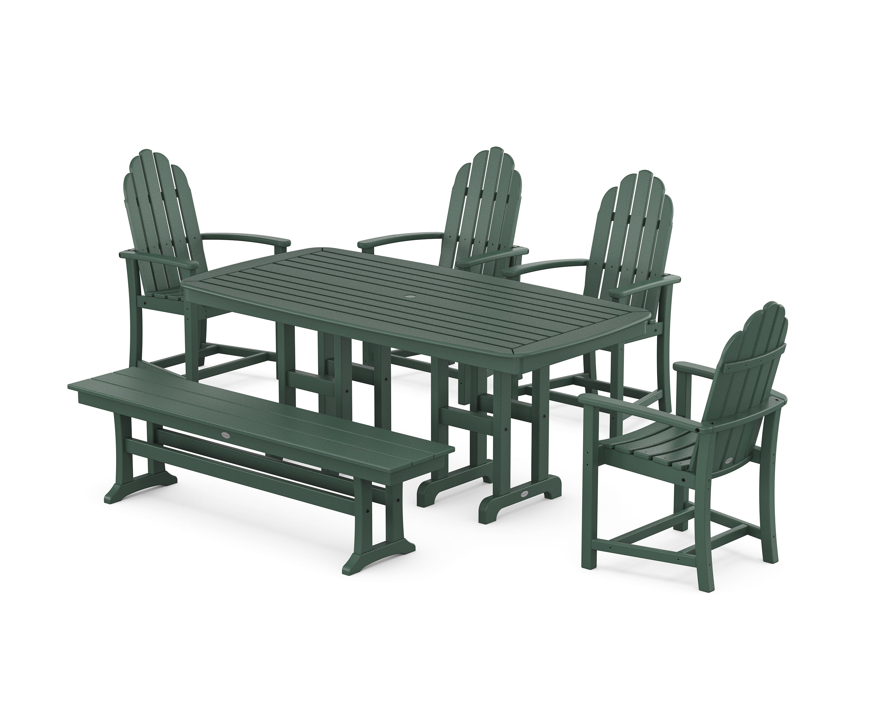 Classic Adirondack 6-Piece Dining Set with Bench in Green