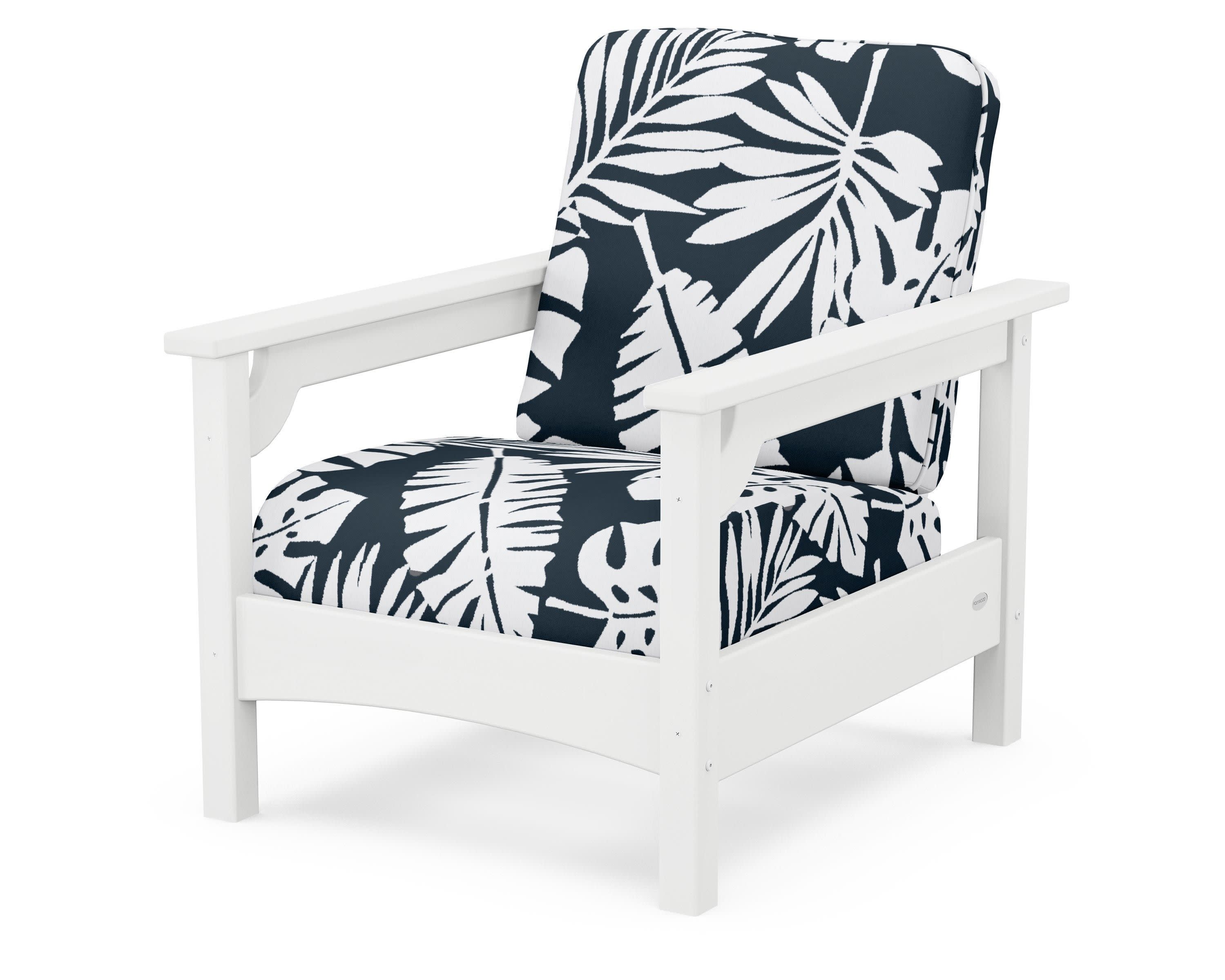 Club Chair in White / Leaf Marine Indigo