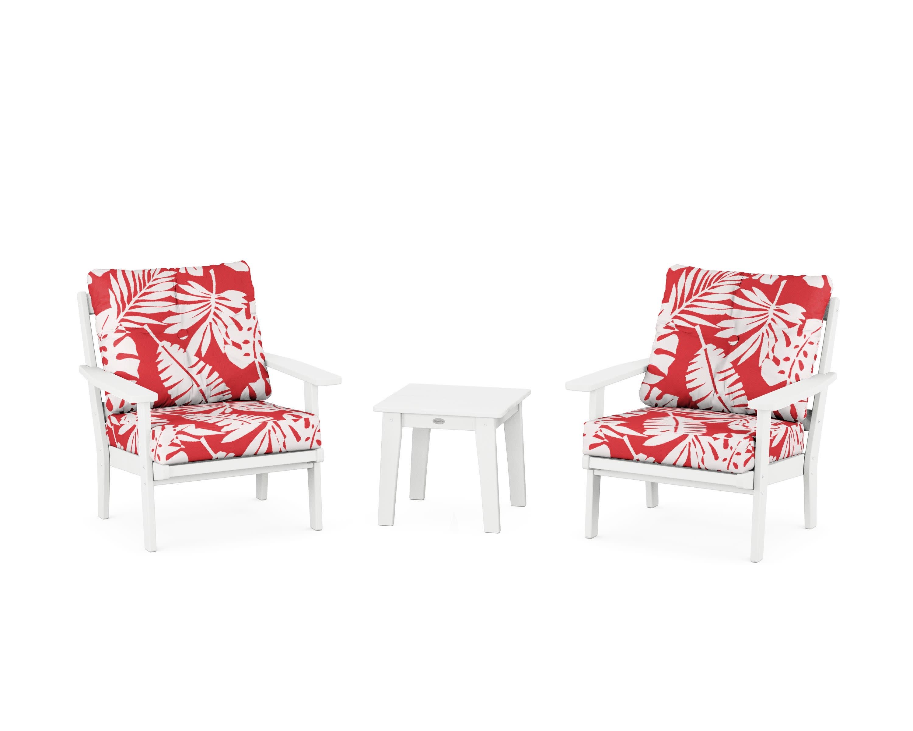 Oxford 3-Piece Deep Seating Set in White / Leaf Crimson