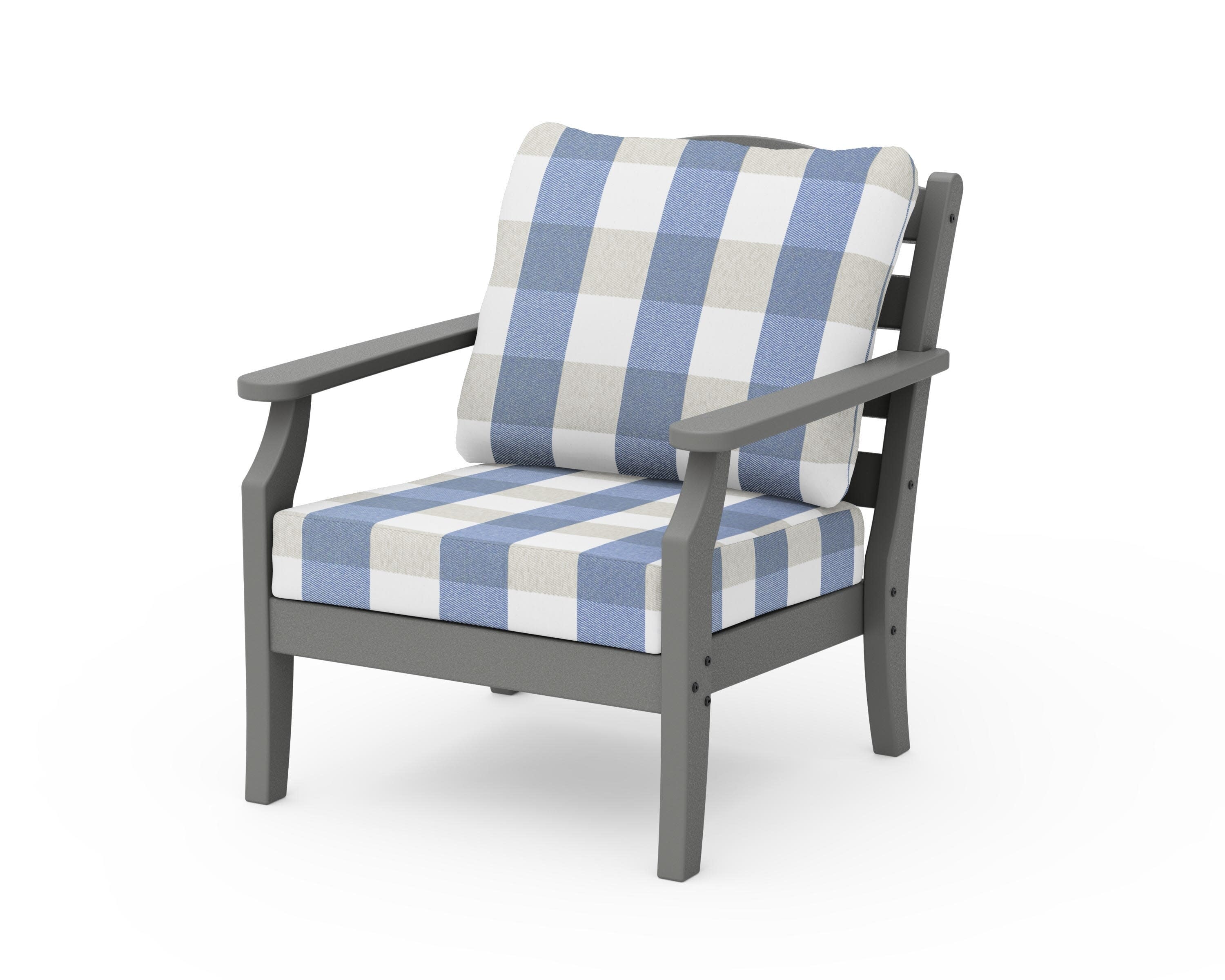 Savannah Deep Seating Chair in Slate Grey / Buffalo Plaid Sky Blue