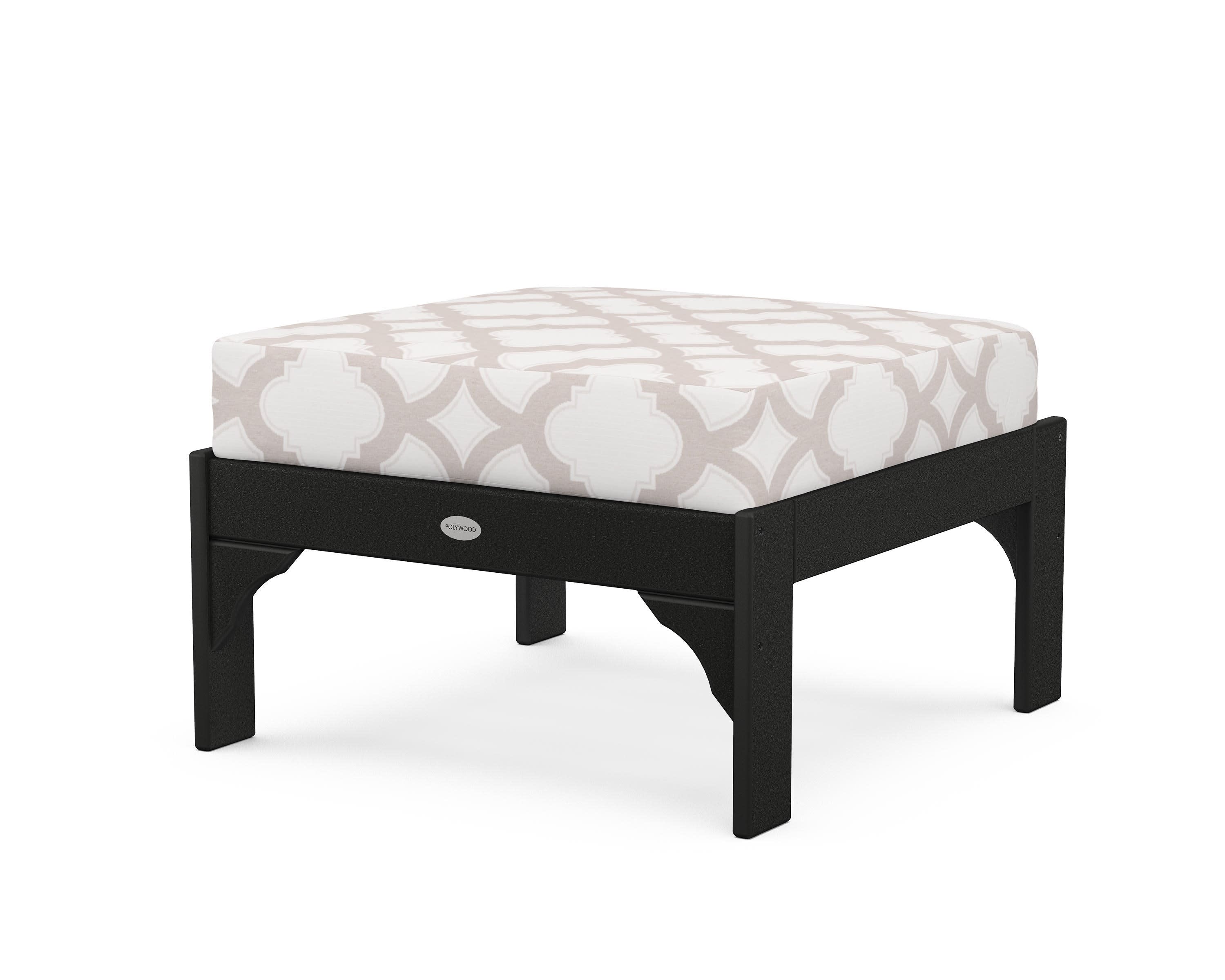 Vineyard Deep Seating Ottoman in Black / Trellis Dune Burlap