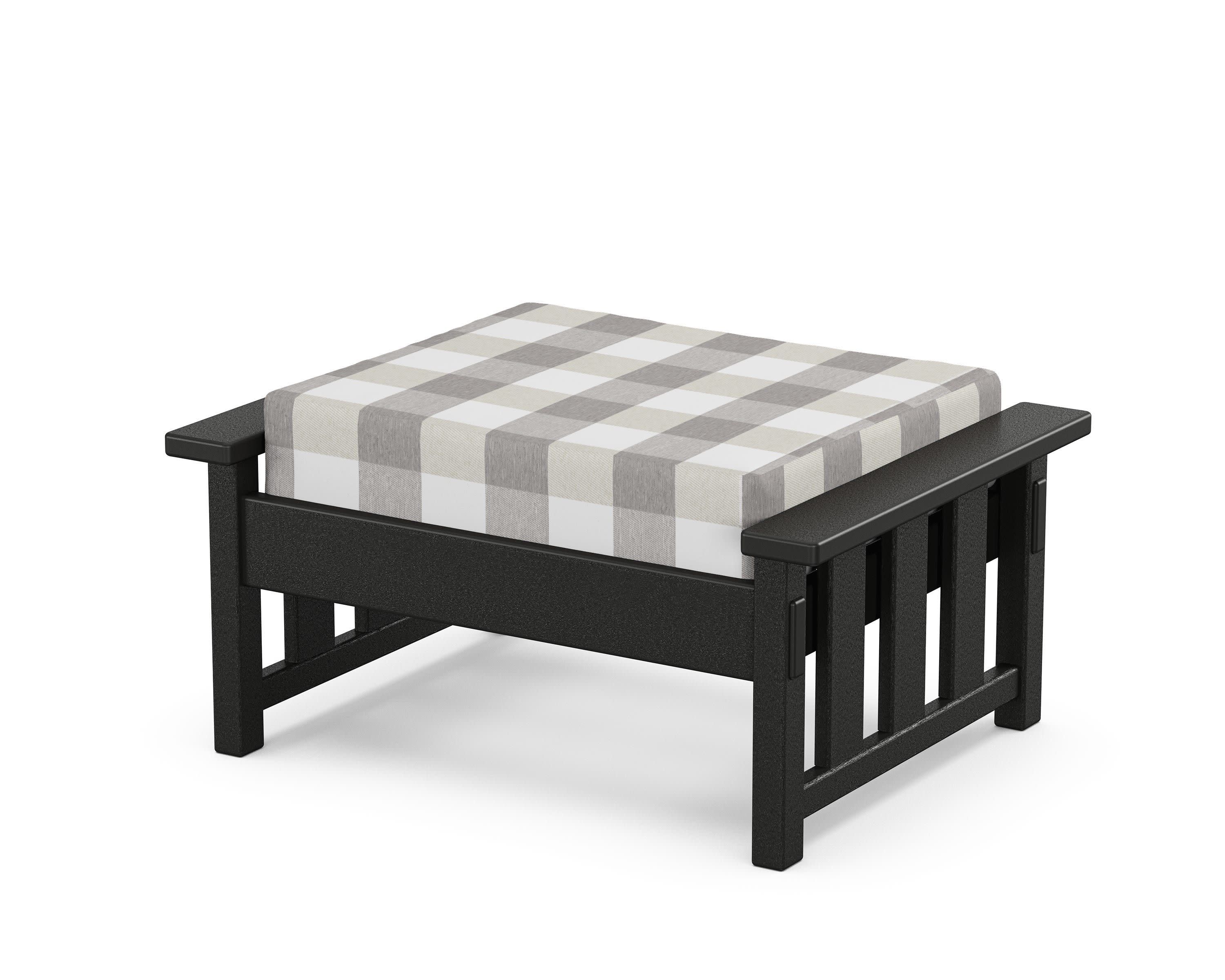 Acadia Deep Seating Ottoman in Black / Buffalo Plaid Grey Mist