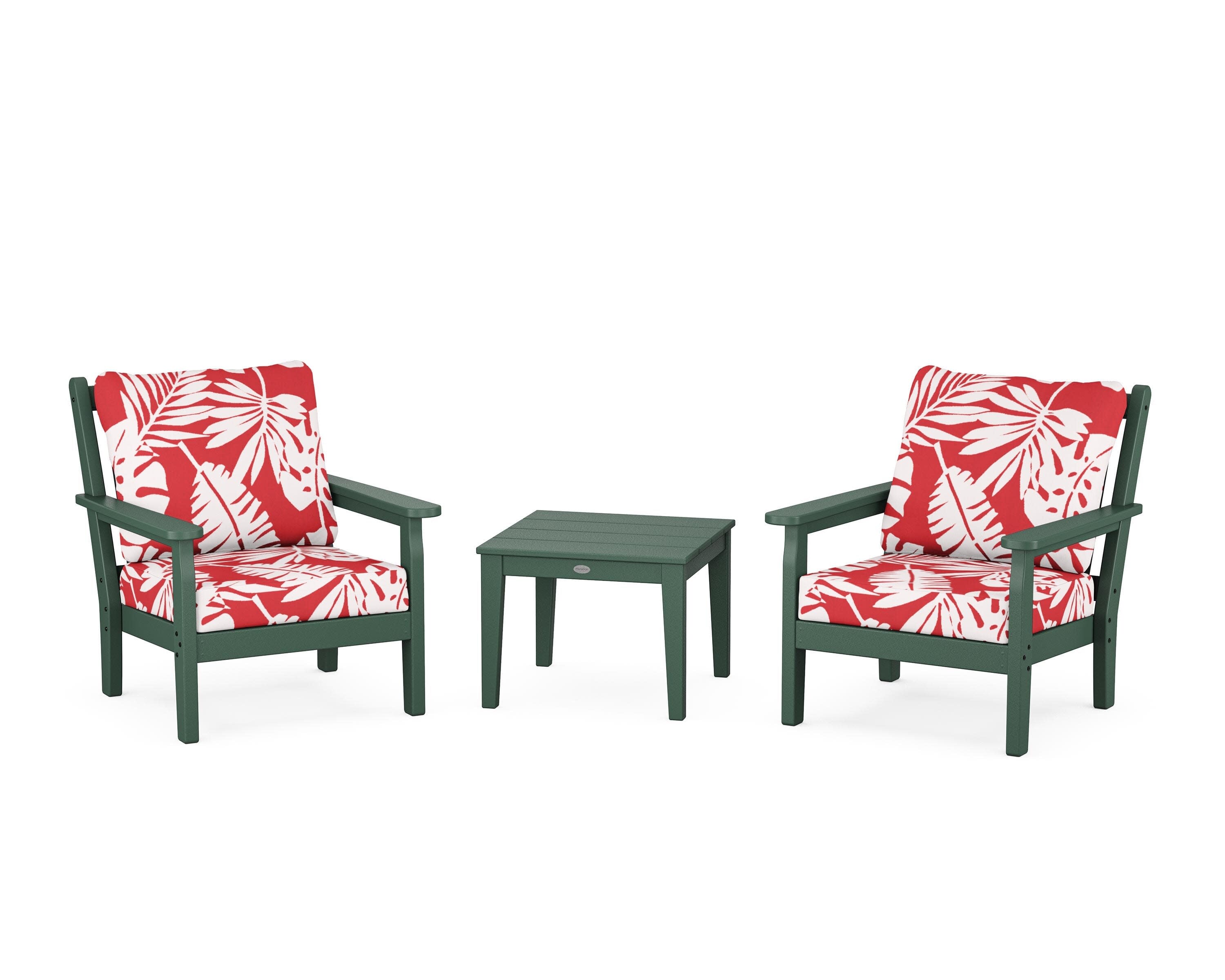 Chippendale 3-Piece Deep Seating Set in Green / Leaf Crimson