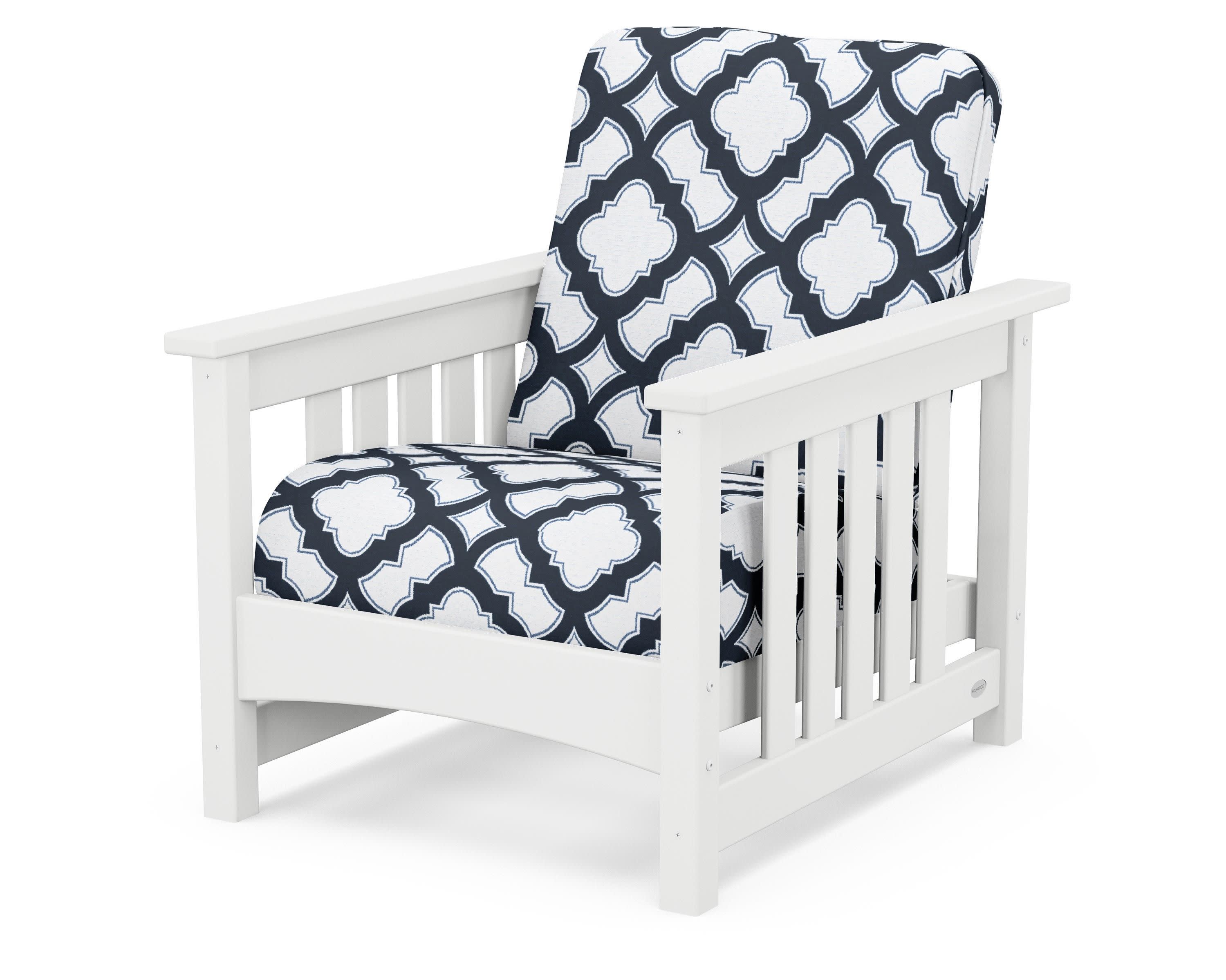 Club Mission Chair in White / Trellis Marine Indigo