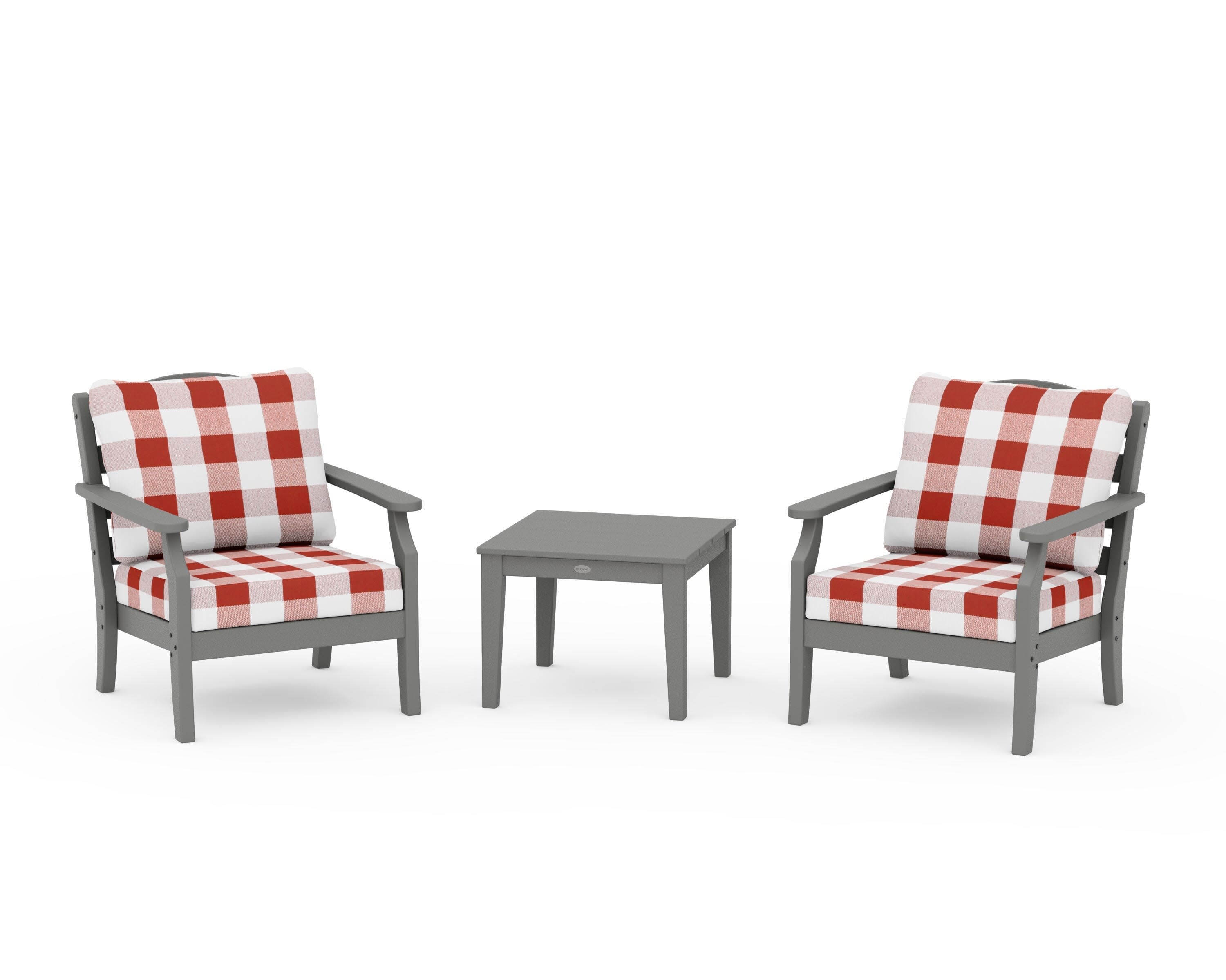 Savannah 3-Piece Deep Seating Set in Slate Grey / Buffalo Plaid Crimson