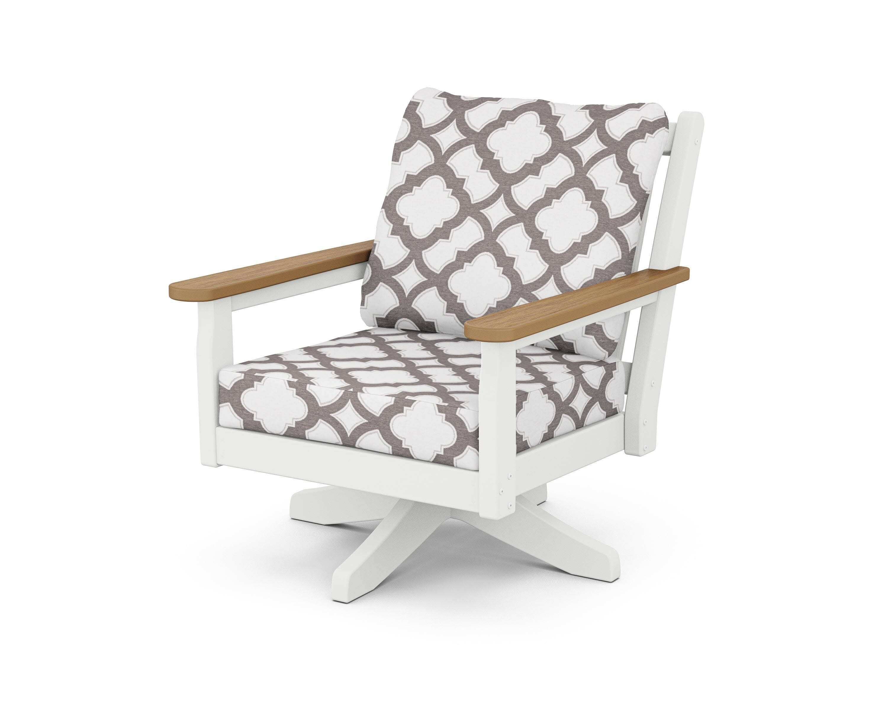 Chippendale Deep Seating Swivel Chair in White / Natural / Trellis Grey Mist