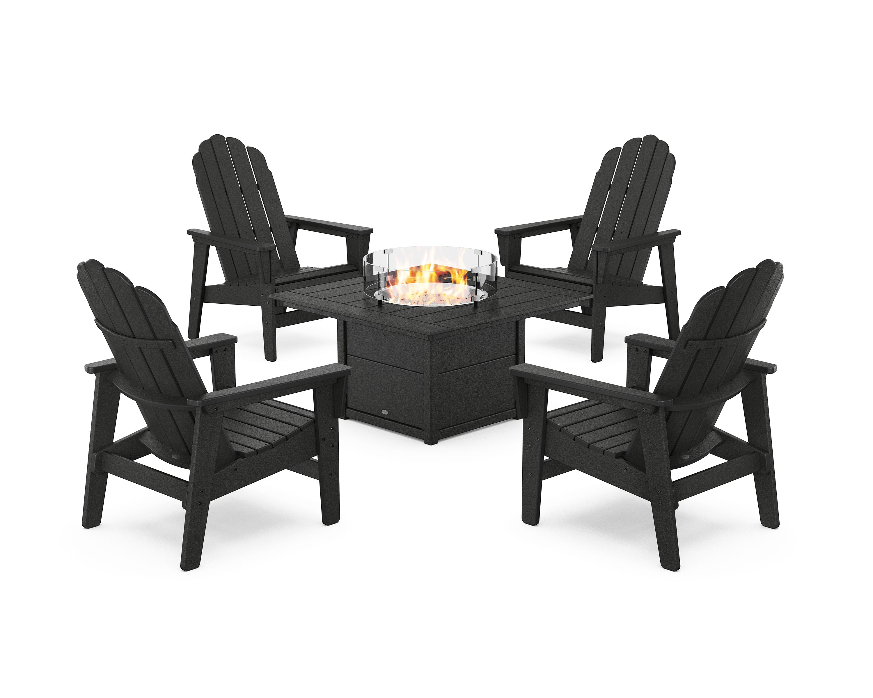 5-Piece Vineyard Grand Upright Adirondack Conversation Set with Fire Pit Table in Black