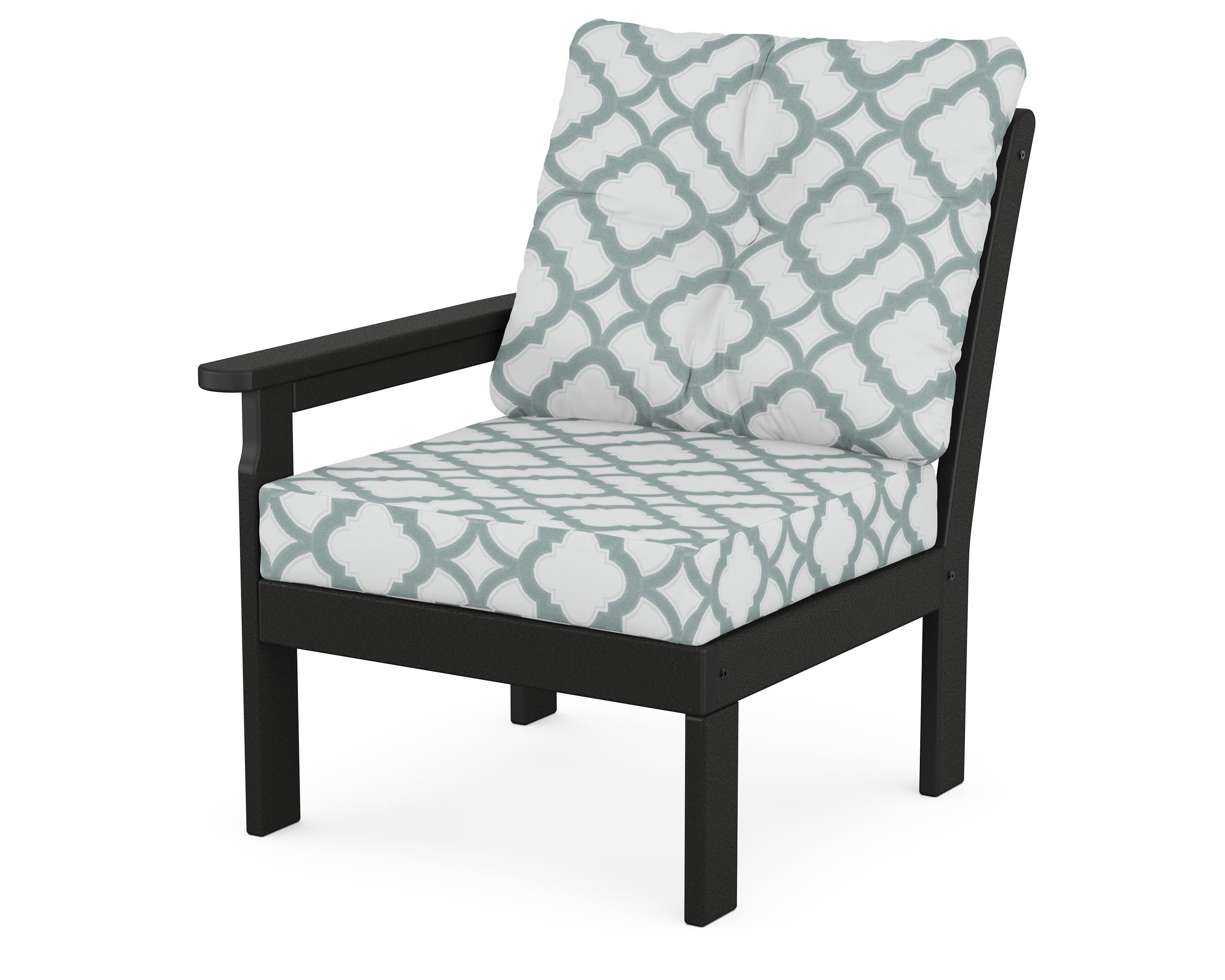Vineyard Modular Left Arm Chair in Black / Trellis Glacier Spa