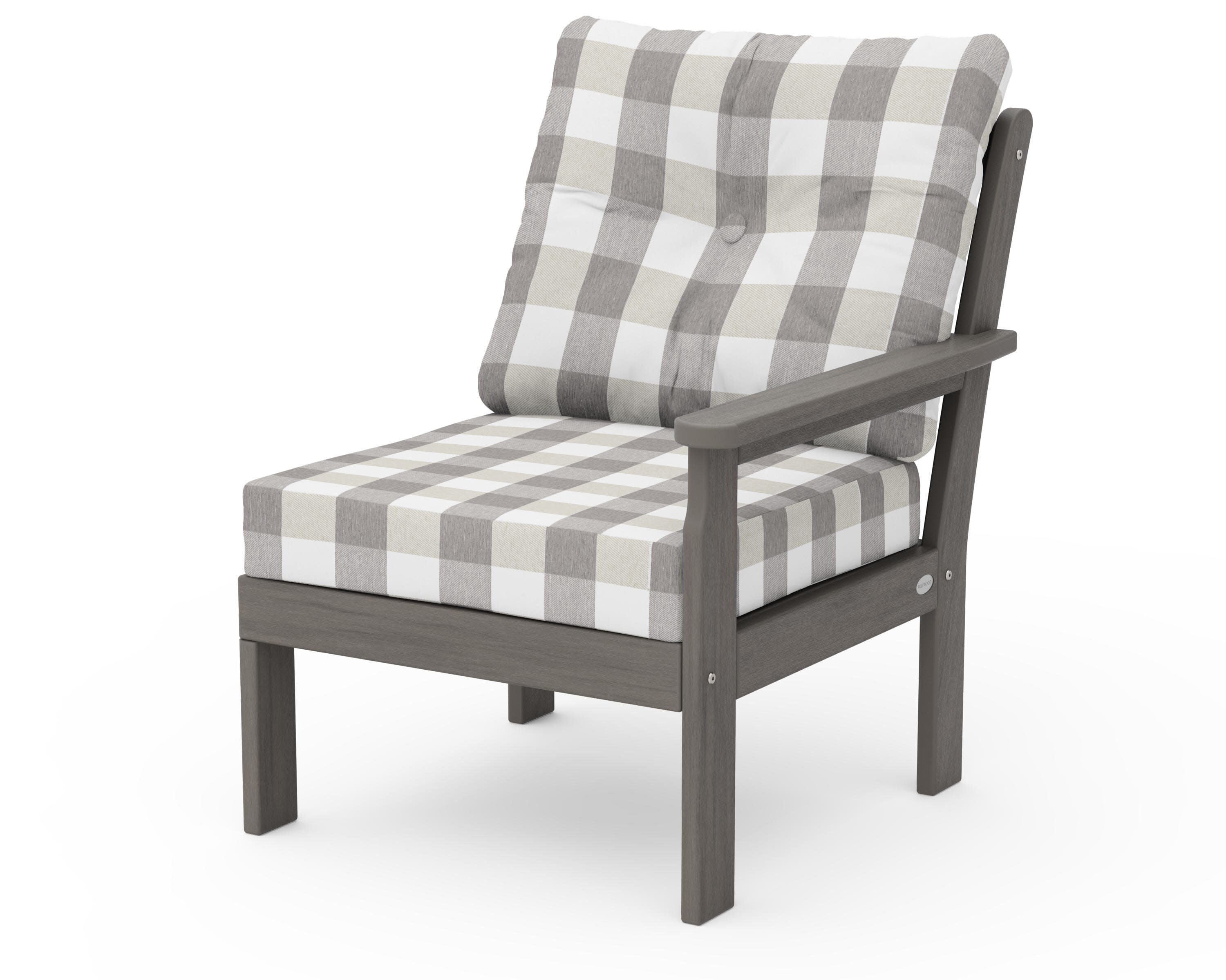 Vineyard Modular Right Arm Chair in Driftwood / Buffalo Plaid Grey Mist
