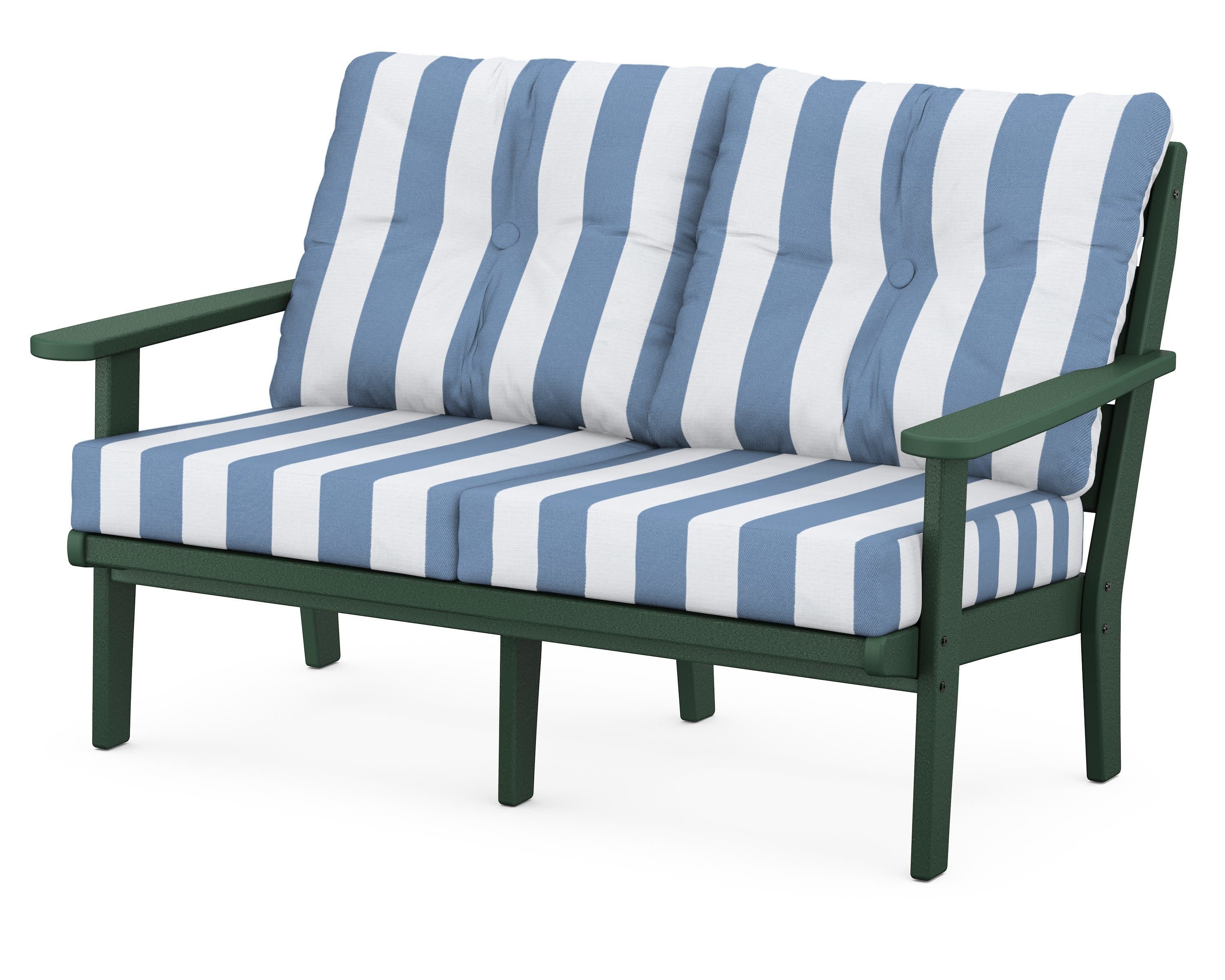 Lakeside Deep Seating Loveseat in Green / Cabana Stripe Sky Blue