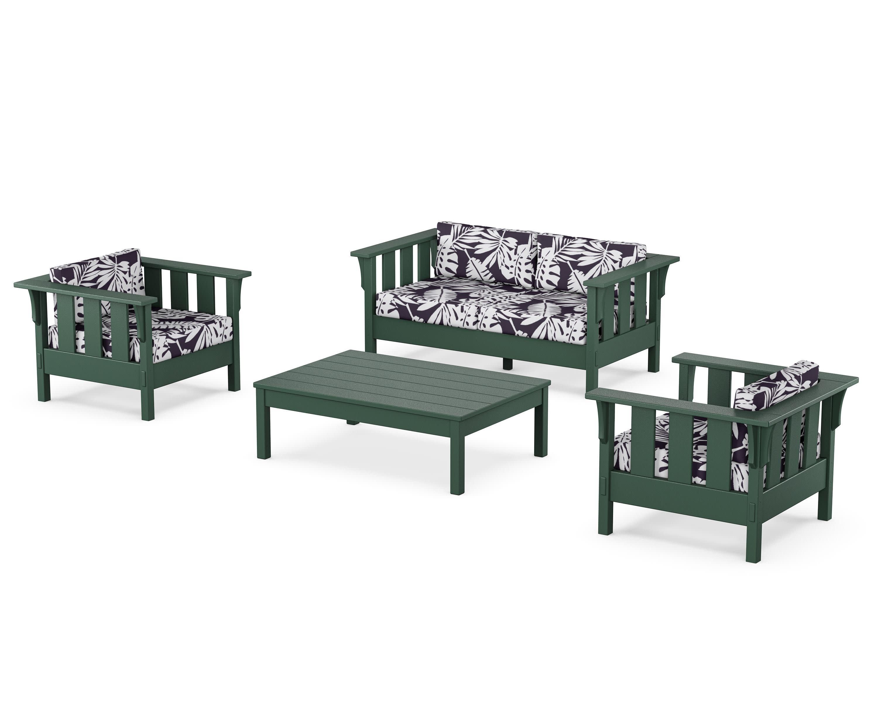Acadia 4-Piece Deep Seating Set with Loveseat in Green / Leaf Navy