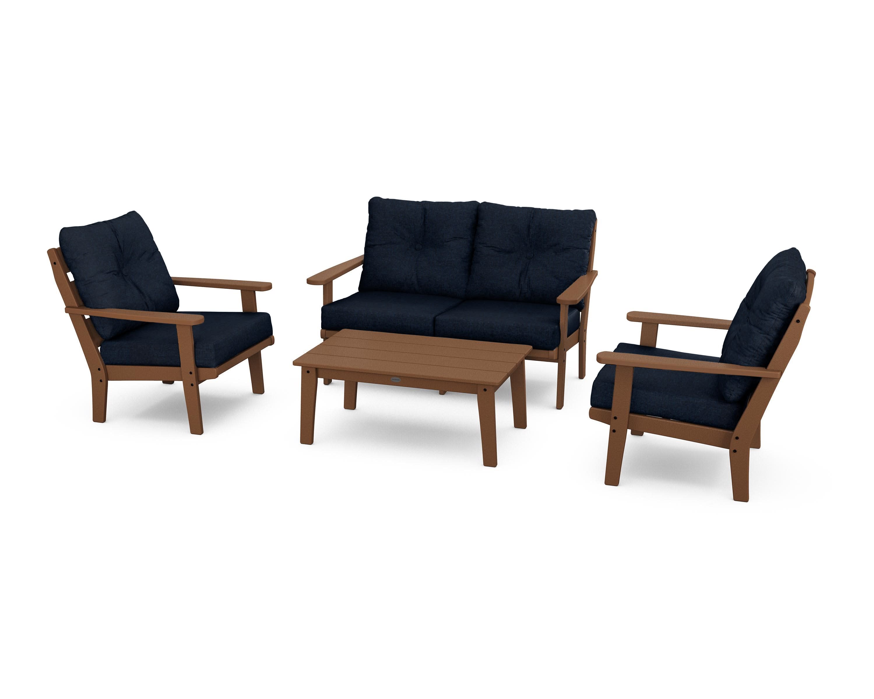 Lakeside 4-Piece Deep Seating Set in Teak / Marine Indigo