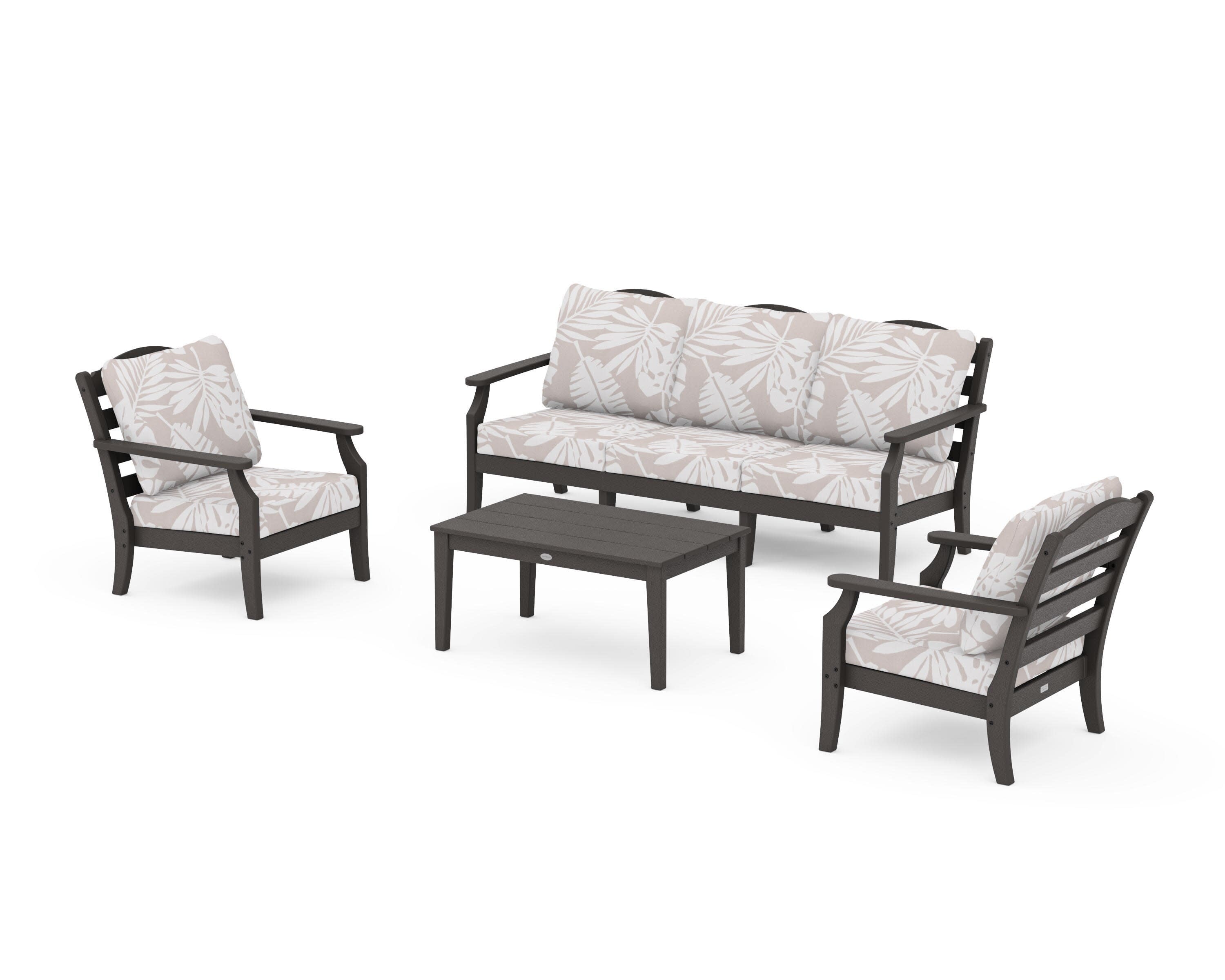Savannah 4-Piece Deep Seating Set with Sofa in Vintage Coffee / Leaf Dune Burlap