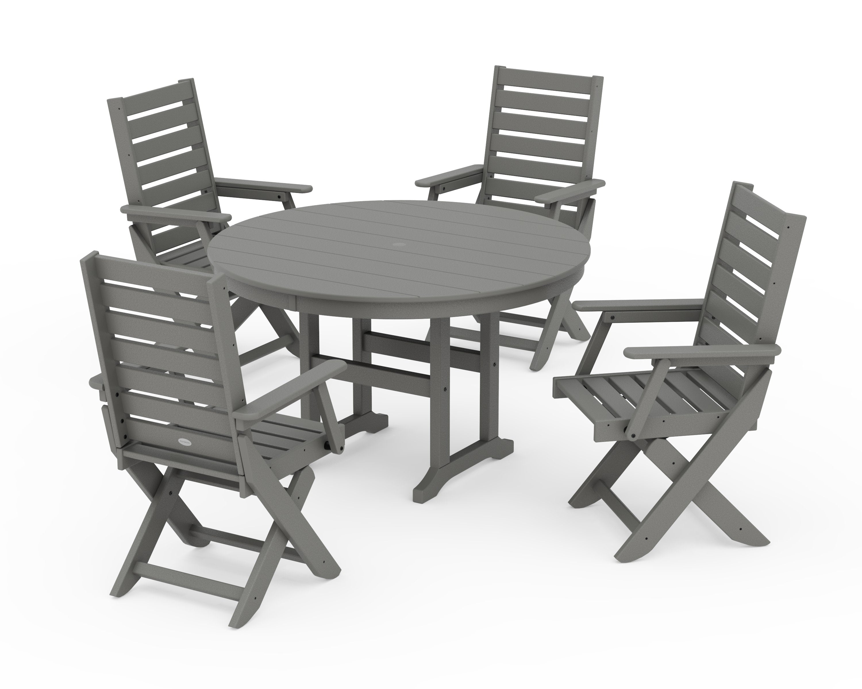 Captain Folding Chair 5-Piece Round Dining Set in Slate Grey