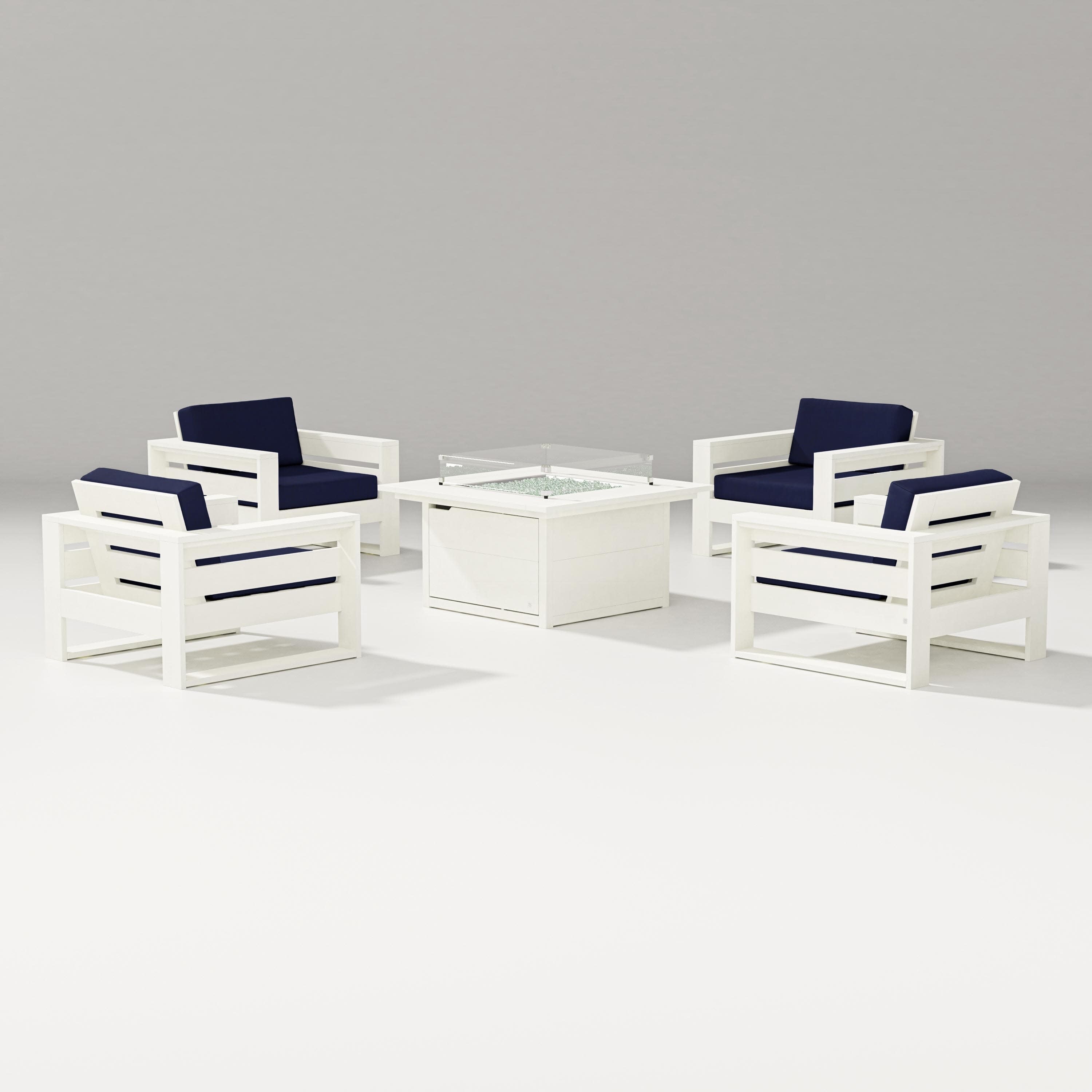 Latitude 5-Piece Lounge Fire Table Set in Vintage White / Navy