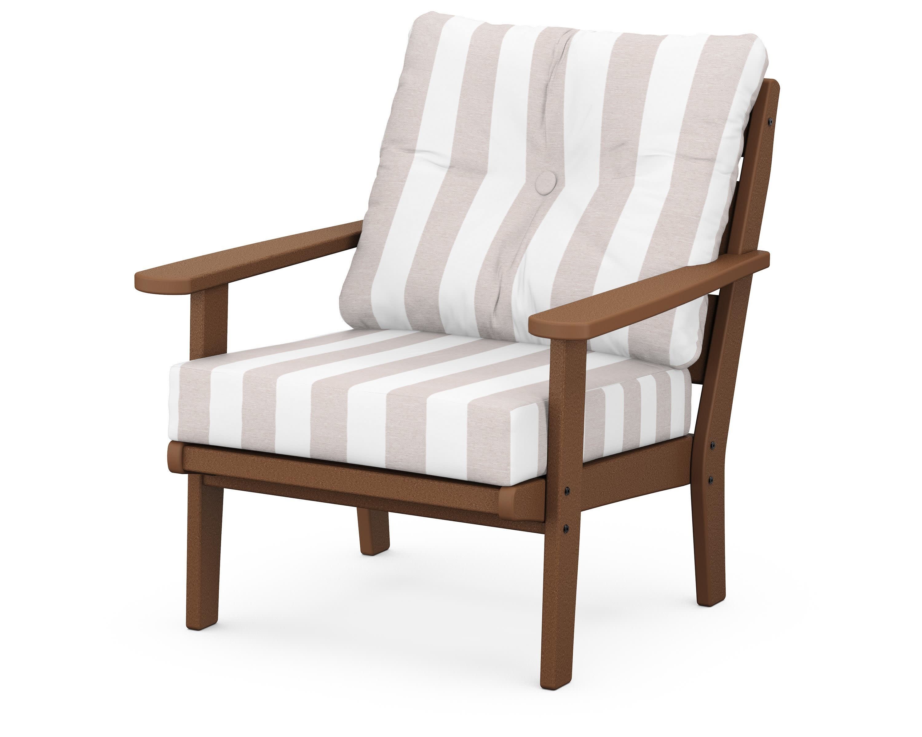 Lakeside Deep Seating Chair in Teak / Cabana Stripe Dune Burlap