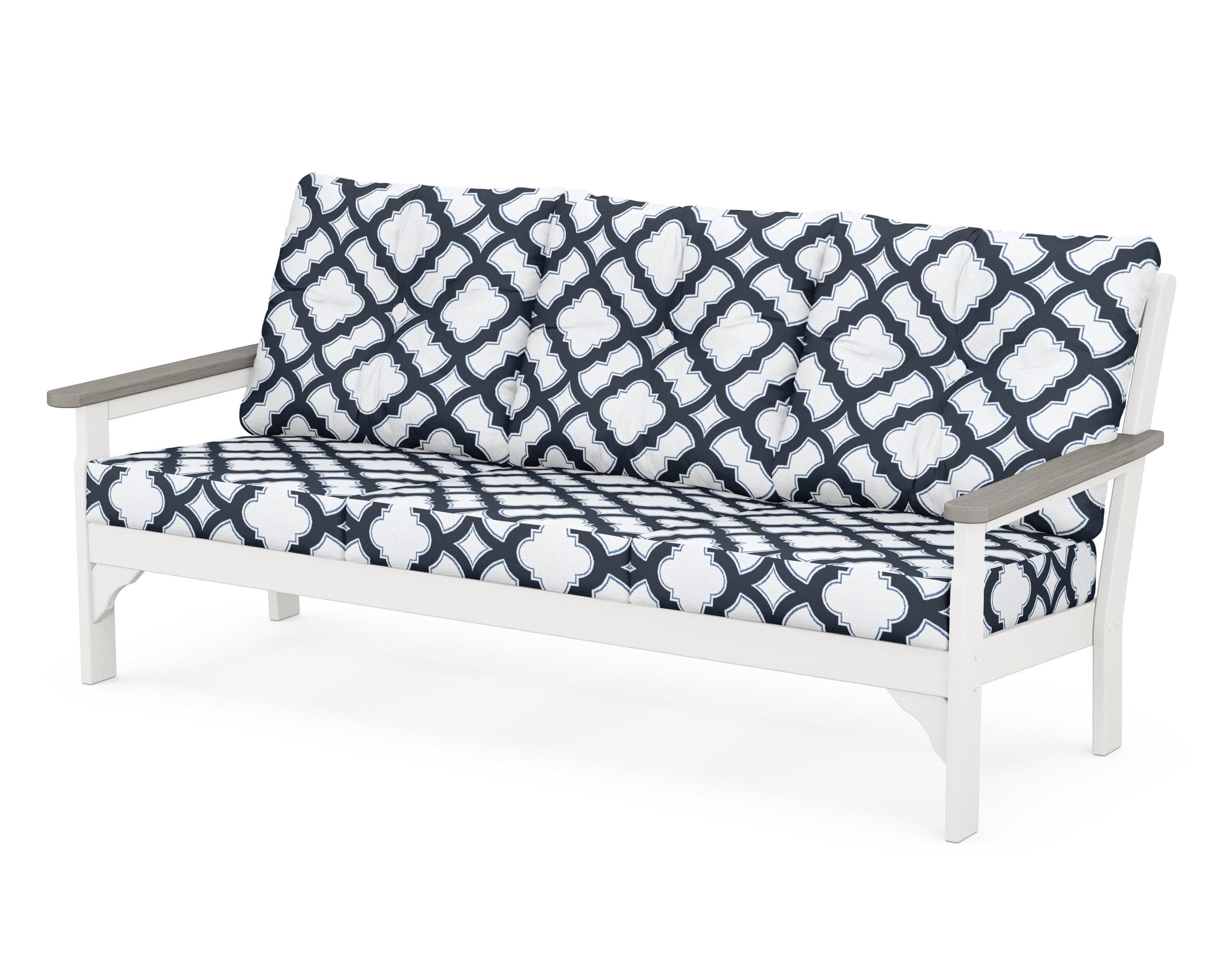Vineyard Deep Seating Sofa in White / Driftwood / Trellis Marine Indigo