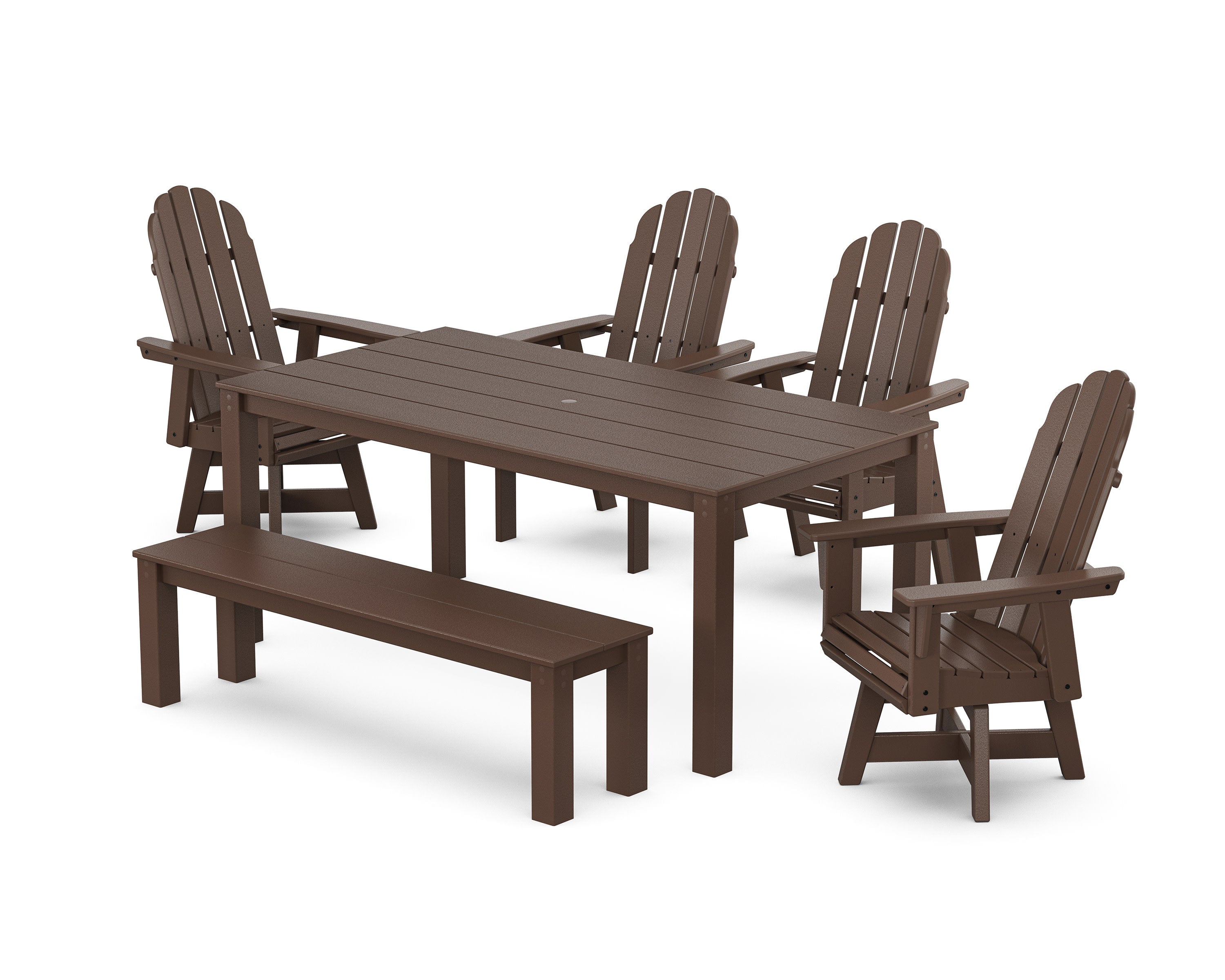Vineyard Curveback Adirondack 6-Piece Parsons Swivel Dining Set with Bench in Mahogany